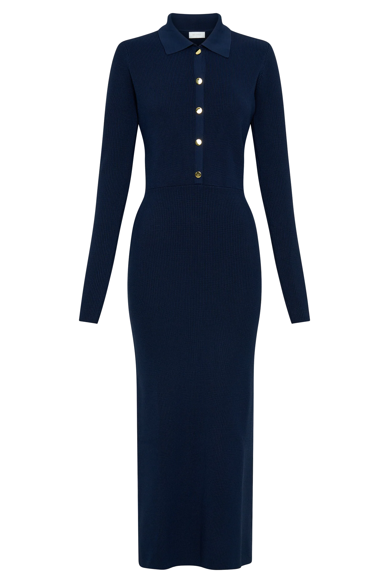 Abbey Buttoned Knit Midi Dress - Navy - Image 7