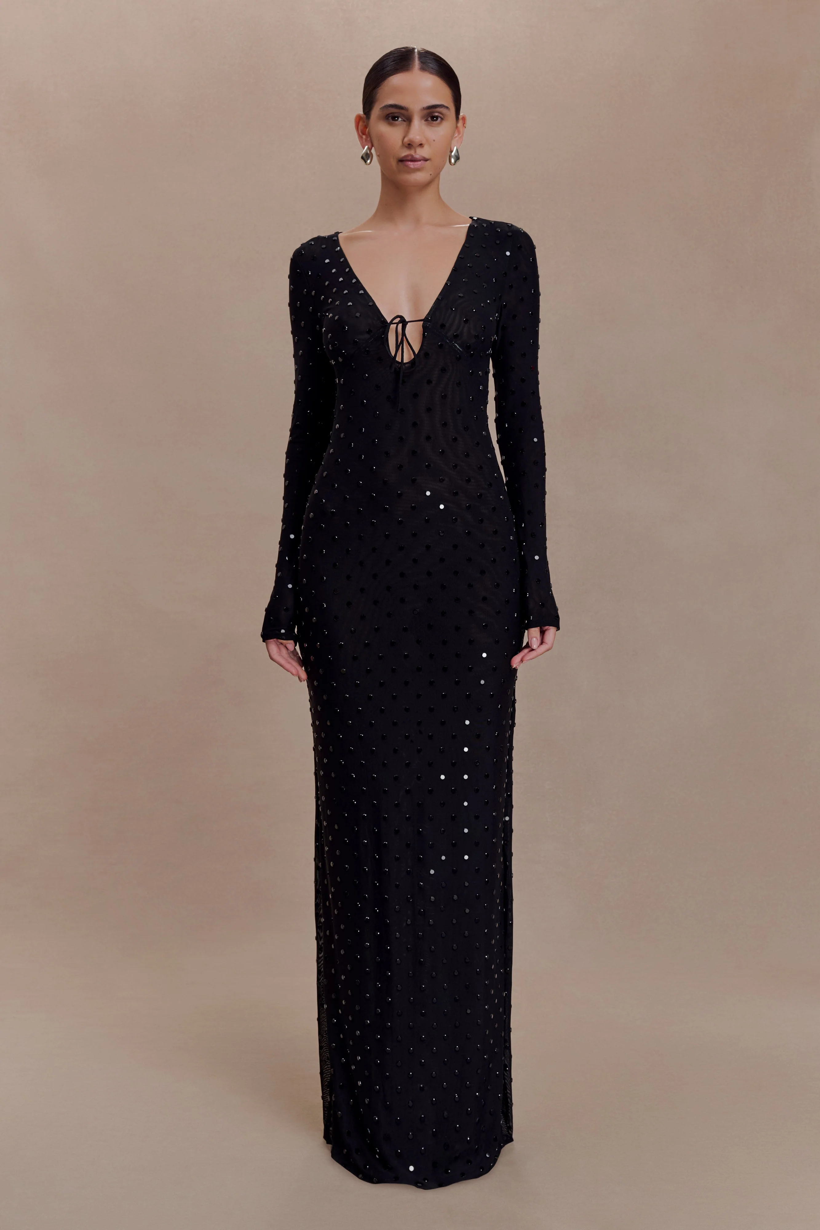Acadia Diamante Long Sleeve Maxi Dress - Black - Image 5