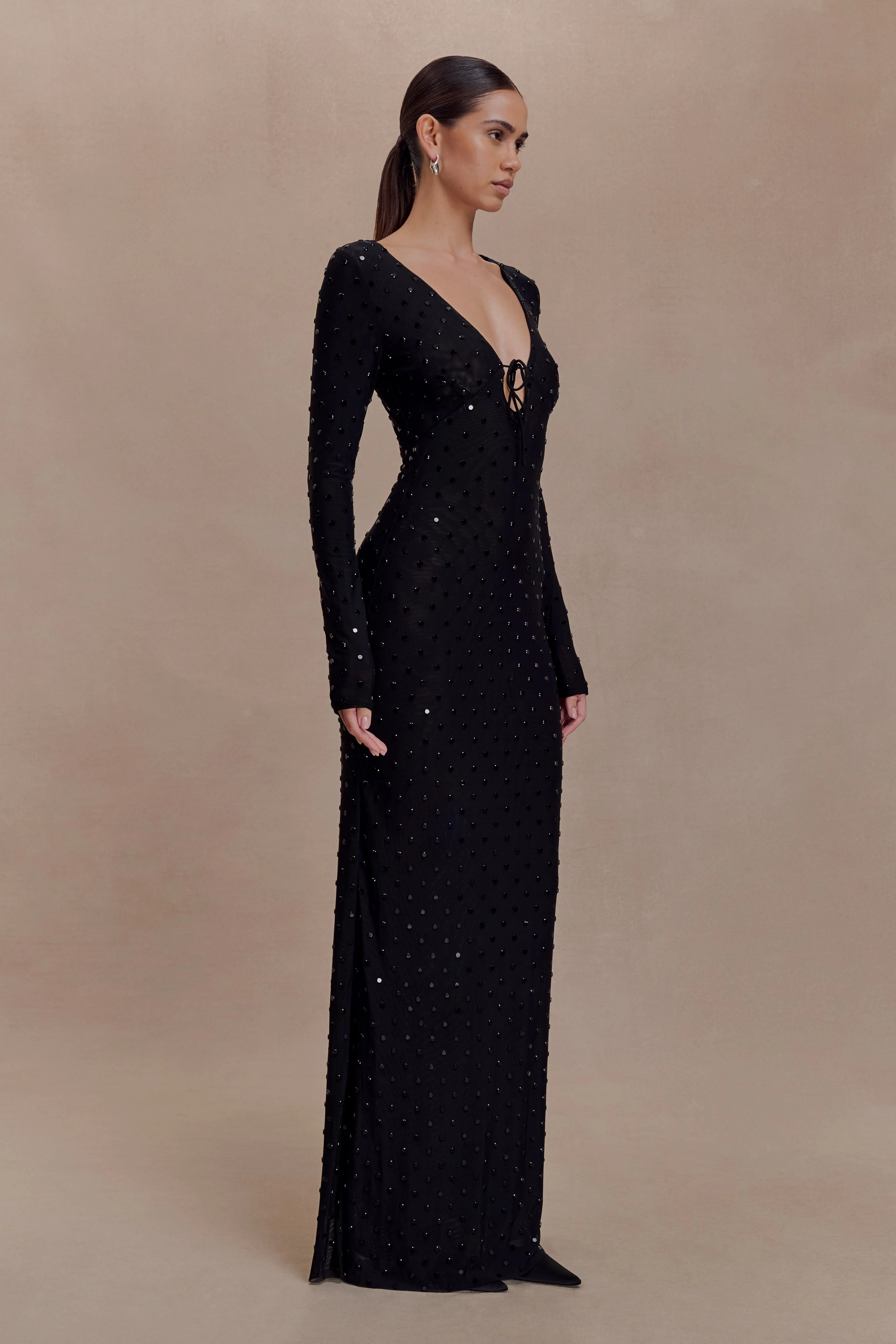 Acadia Diamante Long Sleeve Maxi Dress - Black - Image 8