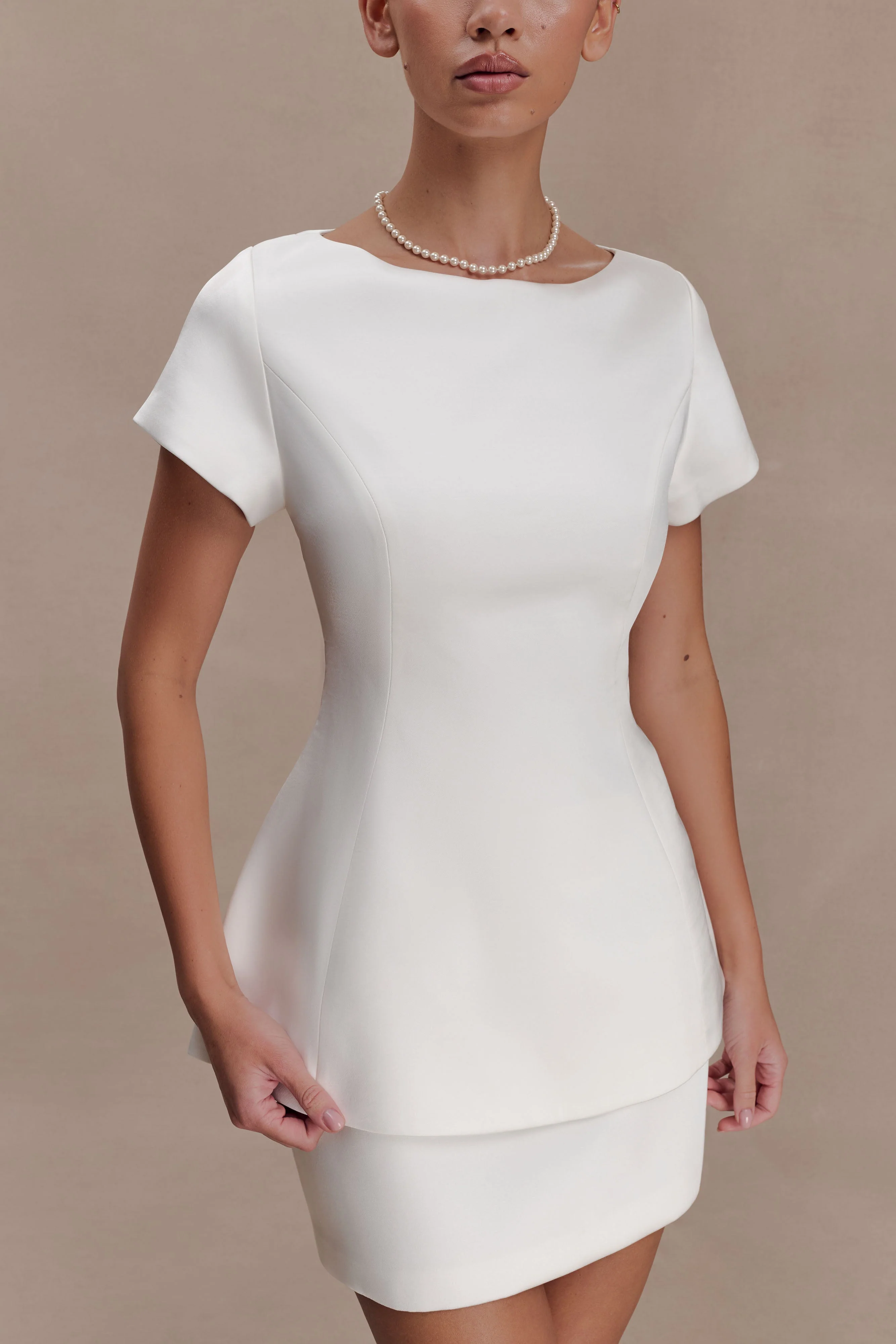 Adeline Short Sleeve Satin Top - White - Image 3