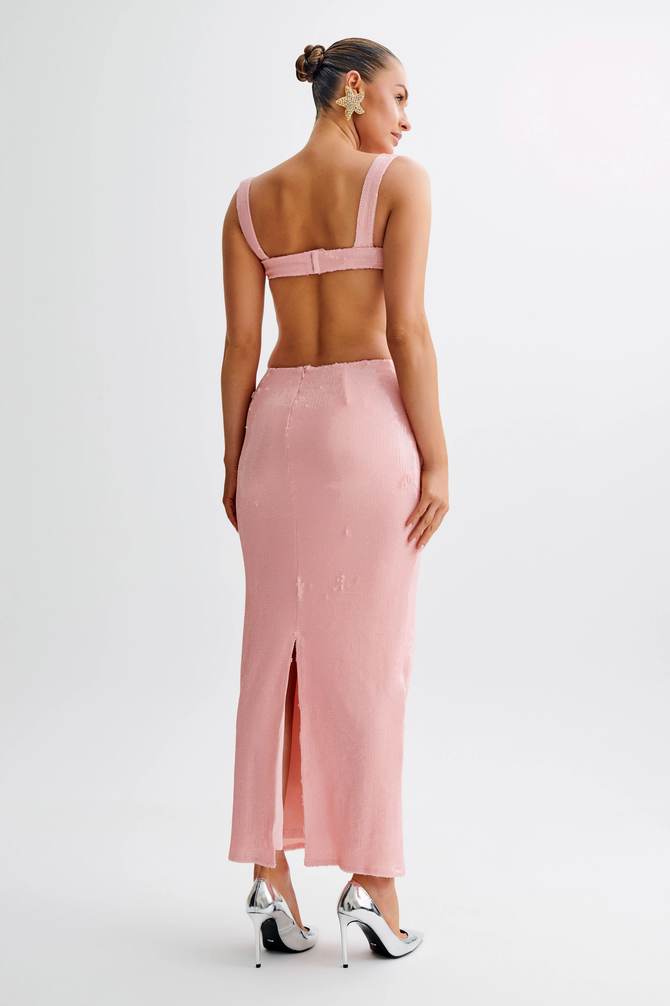 Adoria Sequin Cut Out Maxi Dress - Pale Pink - Image 3