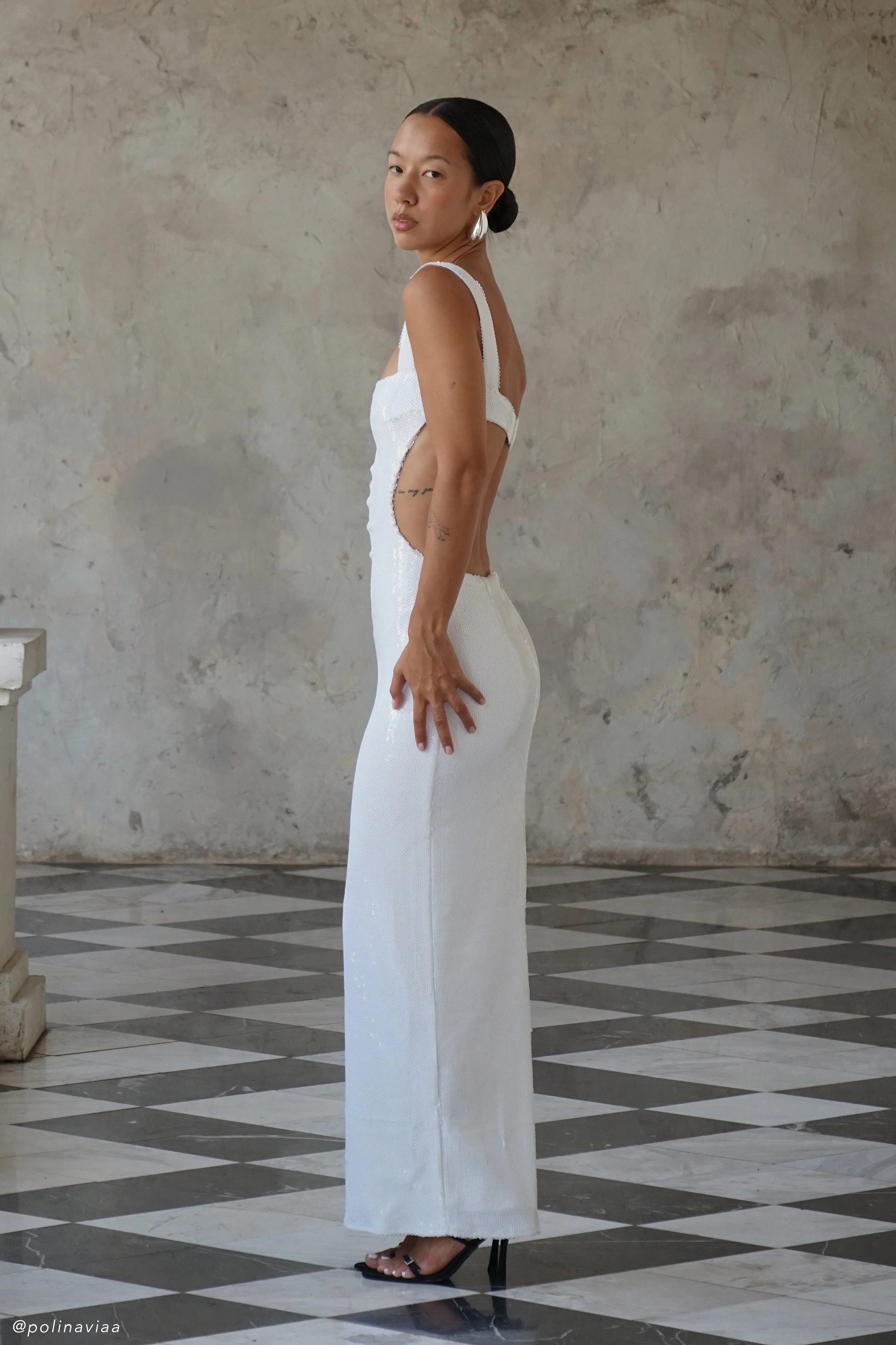 Adoria Sequin Cut Out Maxi Dress - White - Image 4