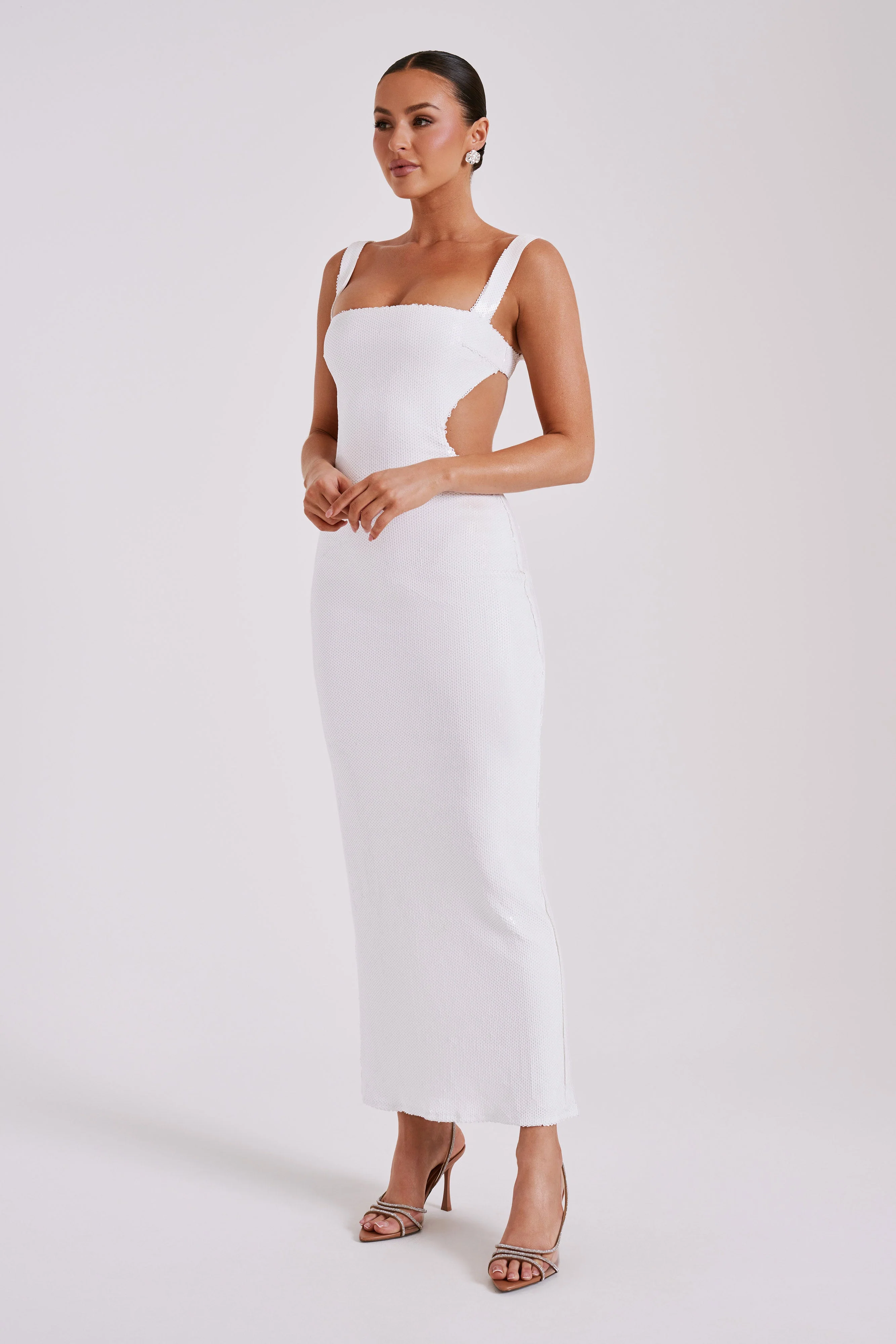 Adoria Sequin Cut Out Maxi Dress - White - Image 7