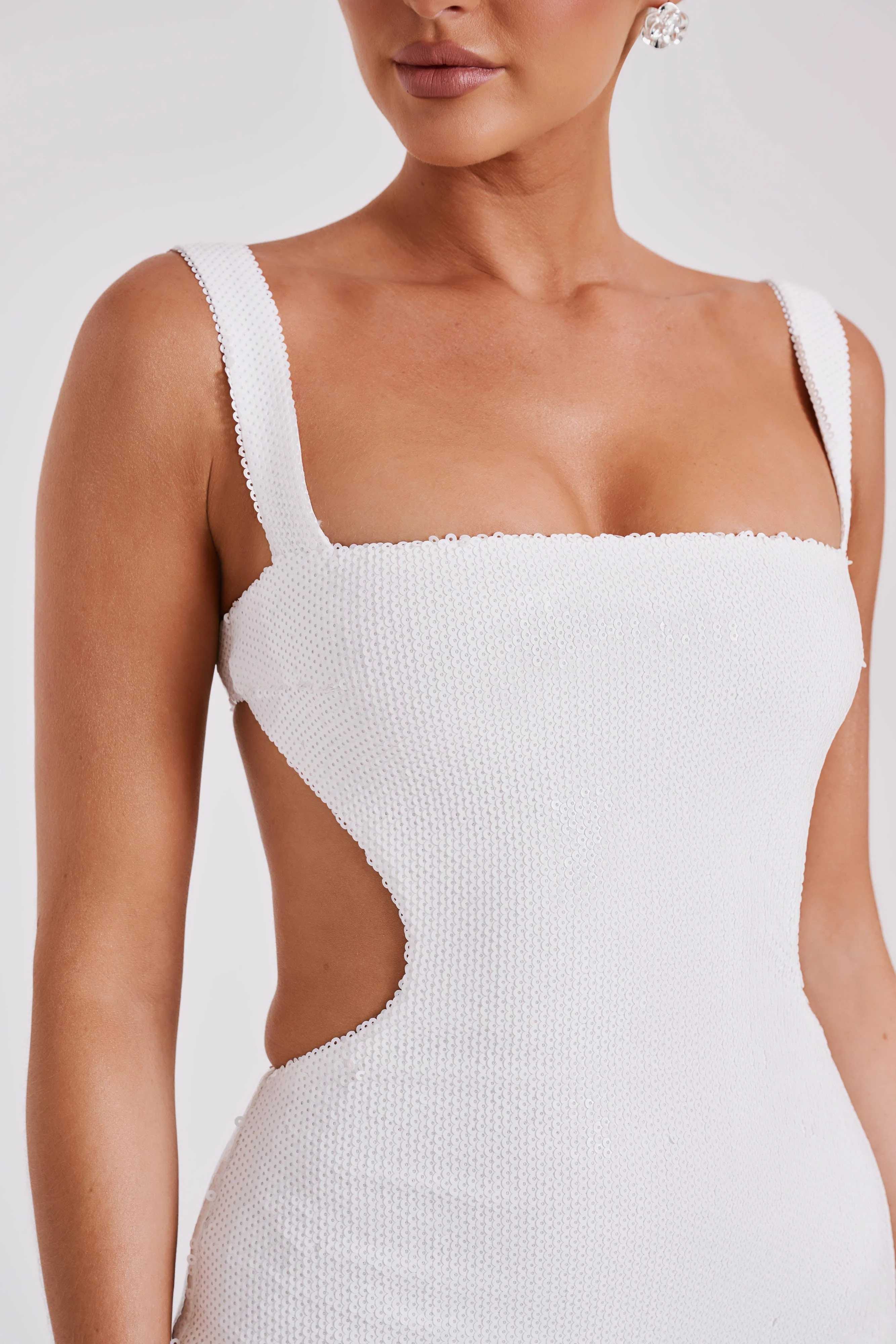 Adoria Sequin Cut Out Maxi Dress - White - Image 8