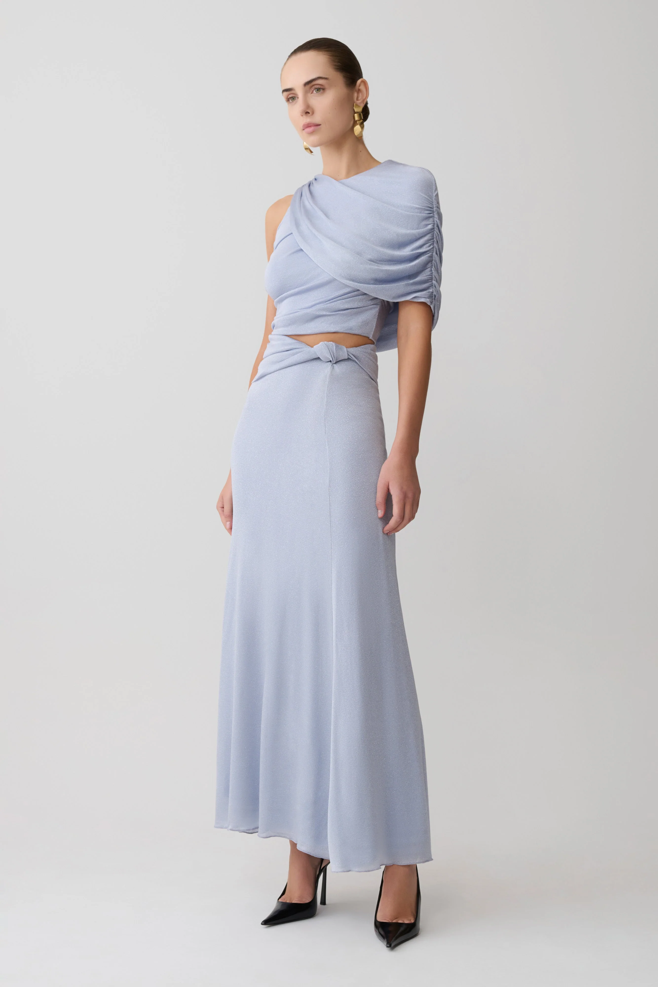 Adrienne Lurex Knot Maxi Skirt - Pastel Blue - Image 7