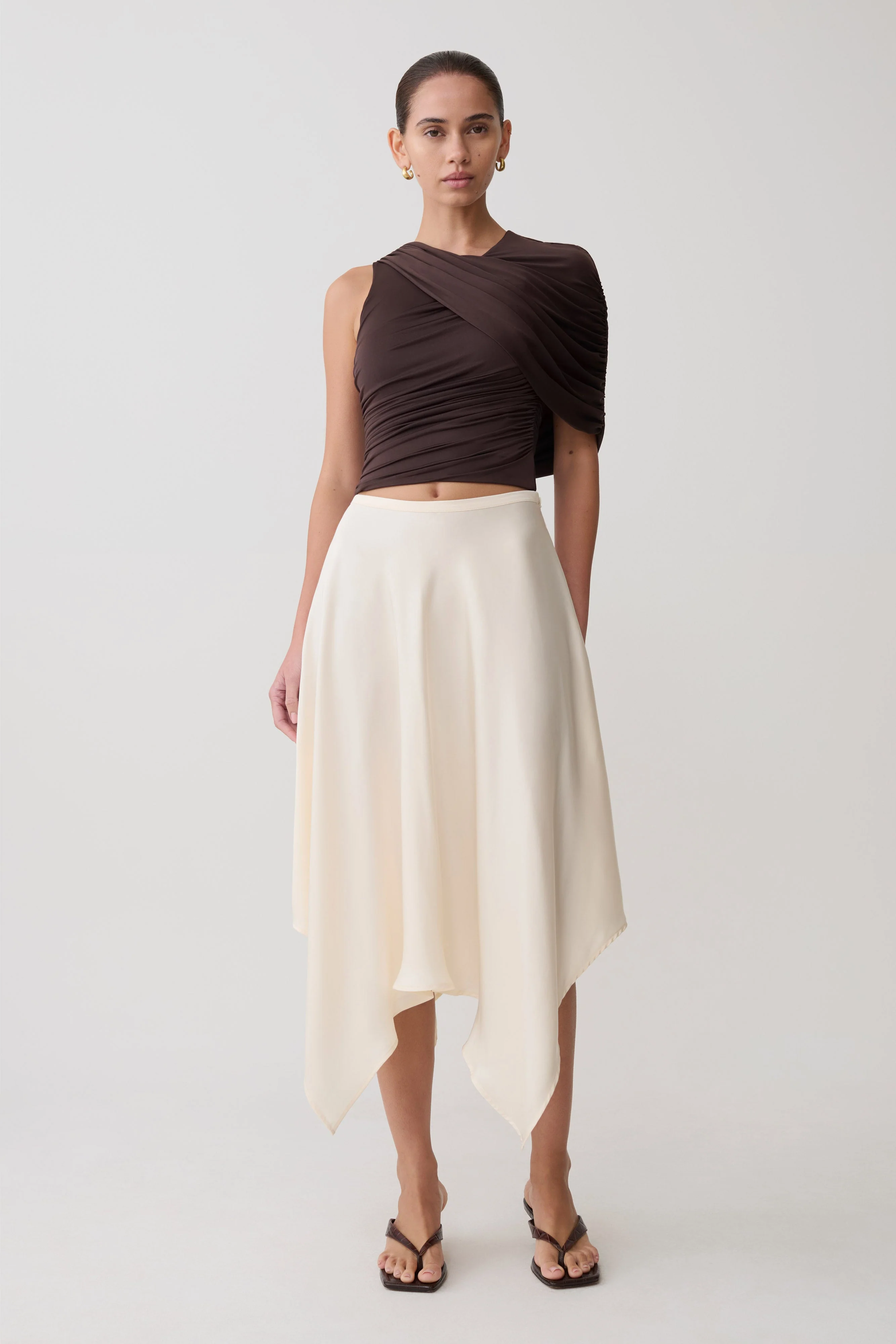 Adrienne One Shoulder Slinky Top - Chocolate - Image 4