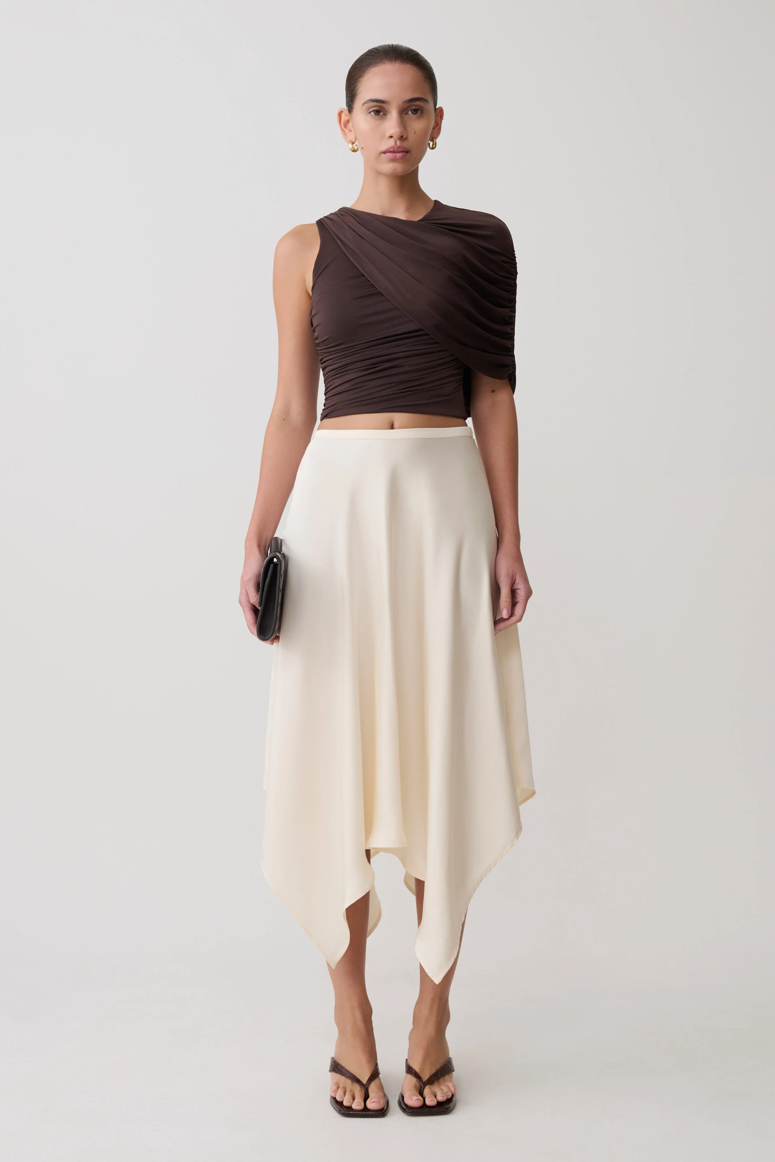Adrienne One Shoulder Slinky Top - Chocolate - Image 8