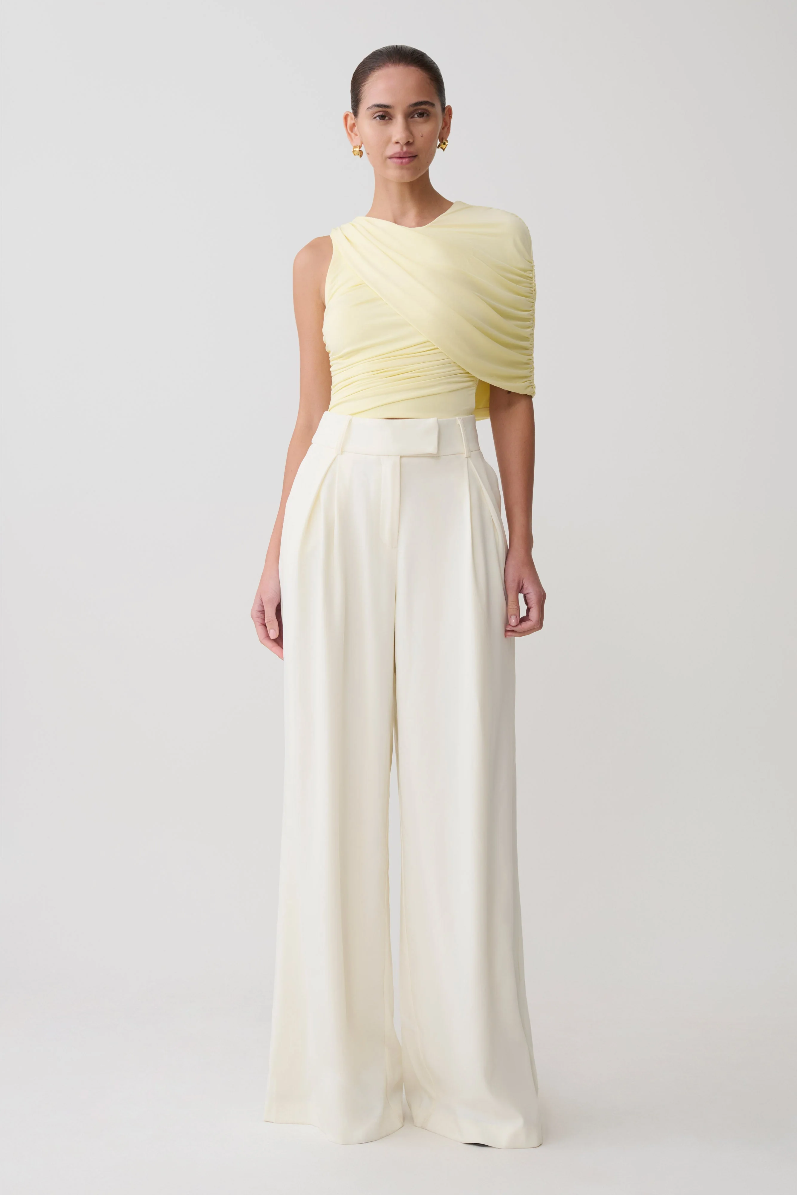 Adrienne One Shoulder Slinky Top - Lemon - Image 7