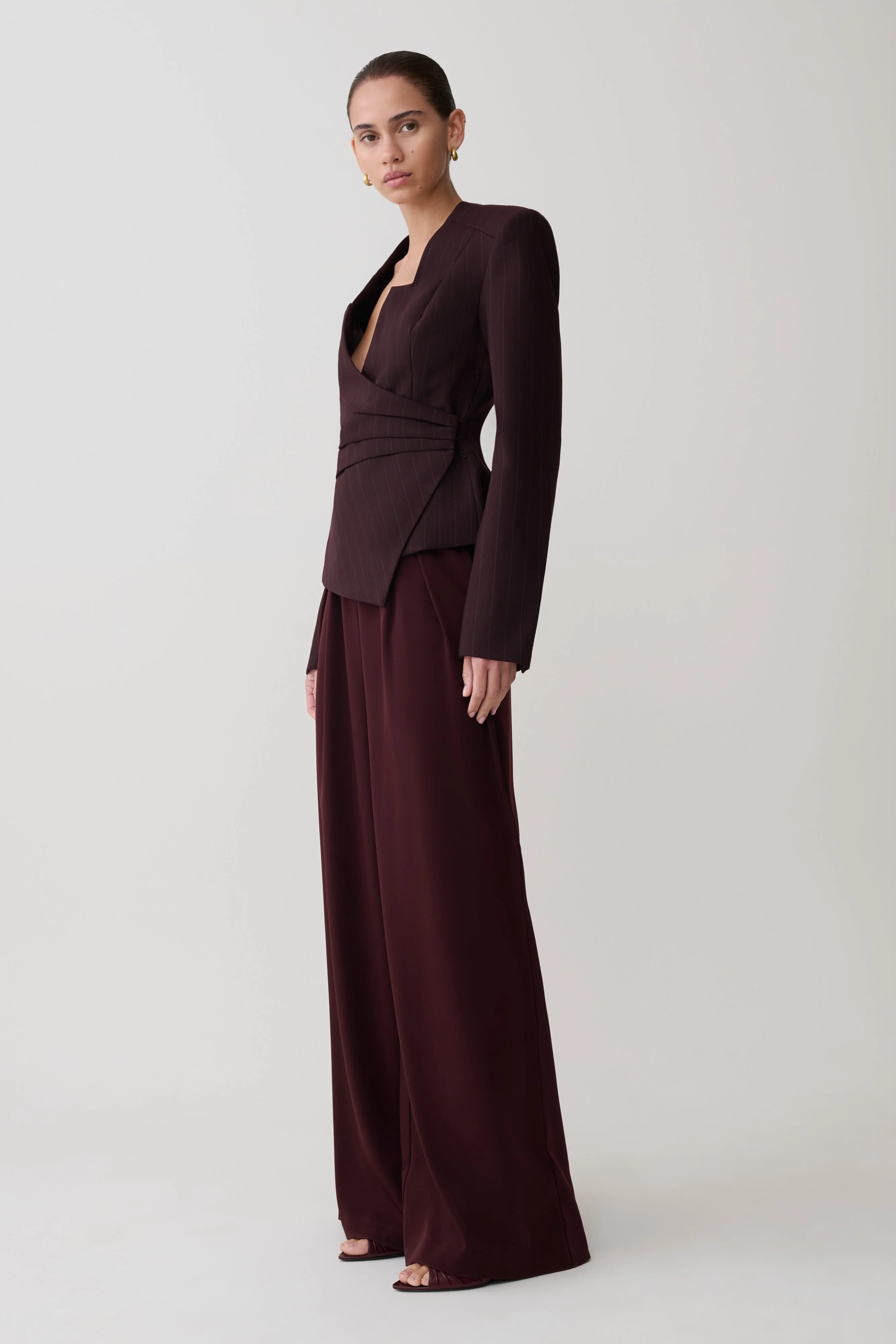 Agatha Square Neck Blazer - Plum Pinstripe - Image 7