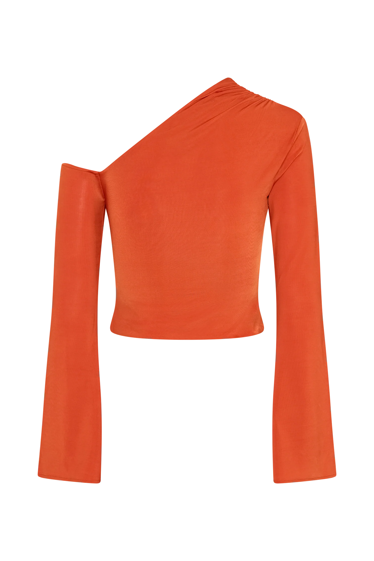 Ainsley Asymmetrical Long Sleeve Top With Floral Hardware - Burnt Orange - Image 7