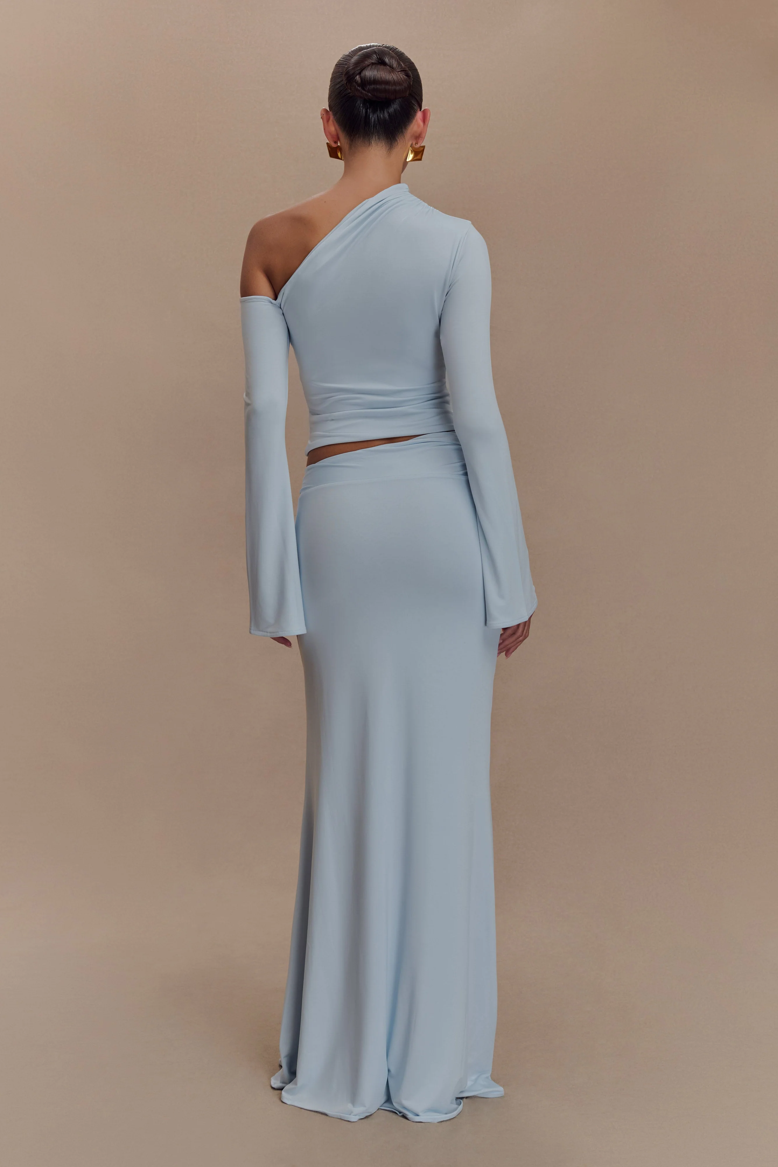 Ainsley Asymmetrical Maxi Skirt With Floral Hardware - Pale Blue - Image 2