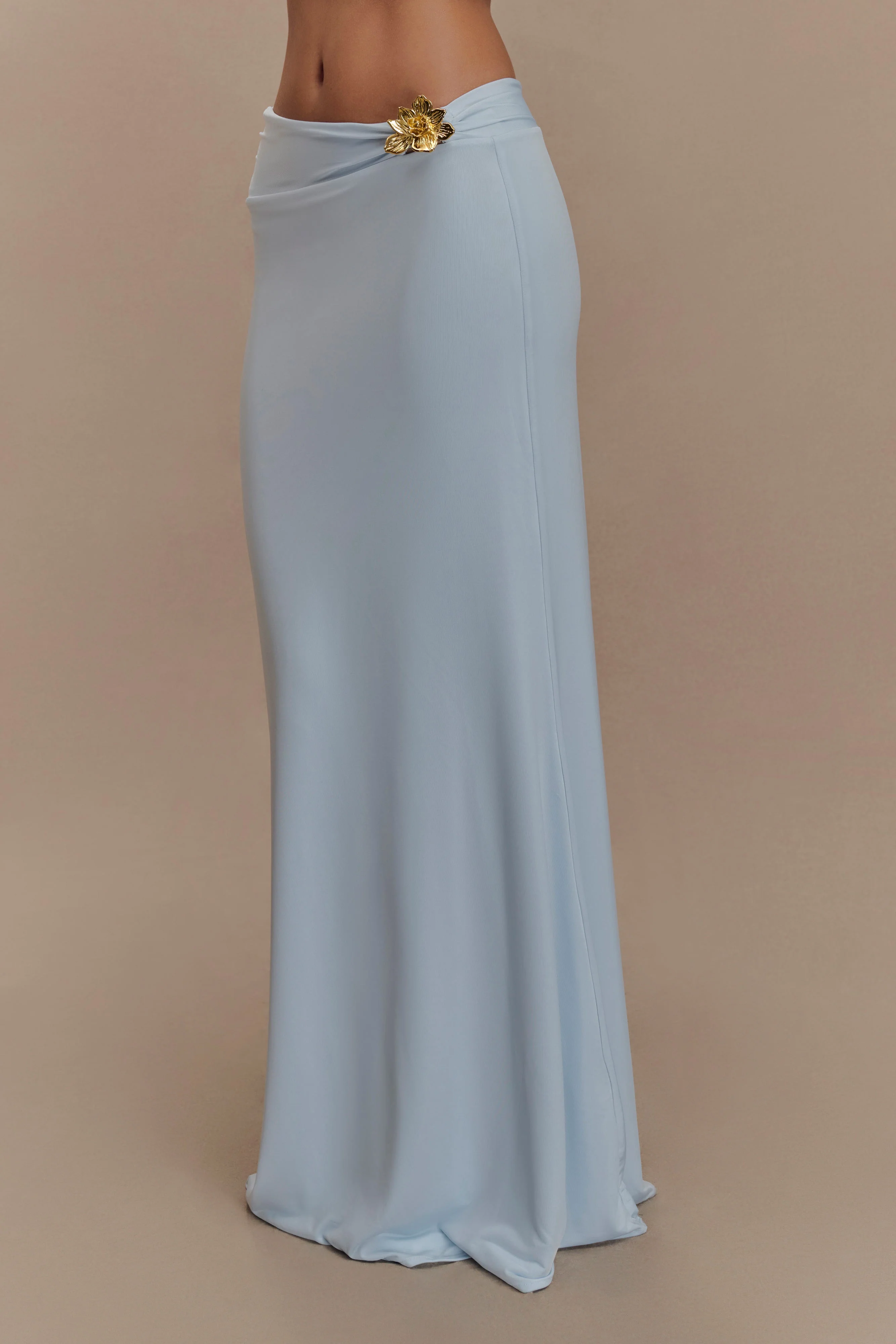Ainsley Asymmetrical Maxi Skirt With Floral Hardware - Pale Blue - Image 5
