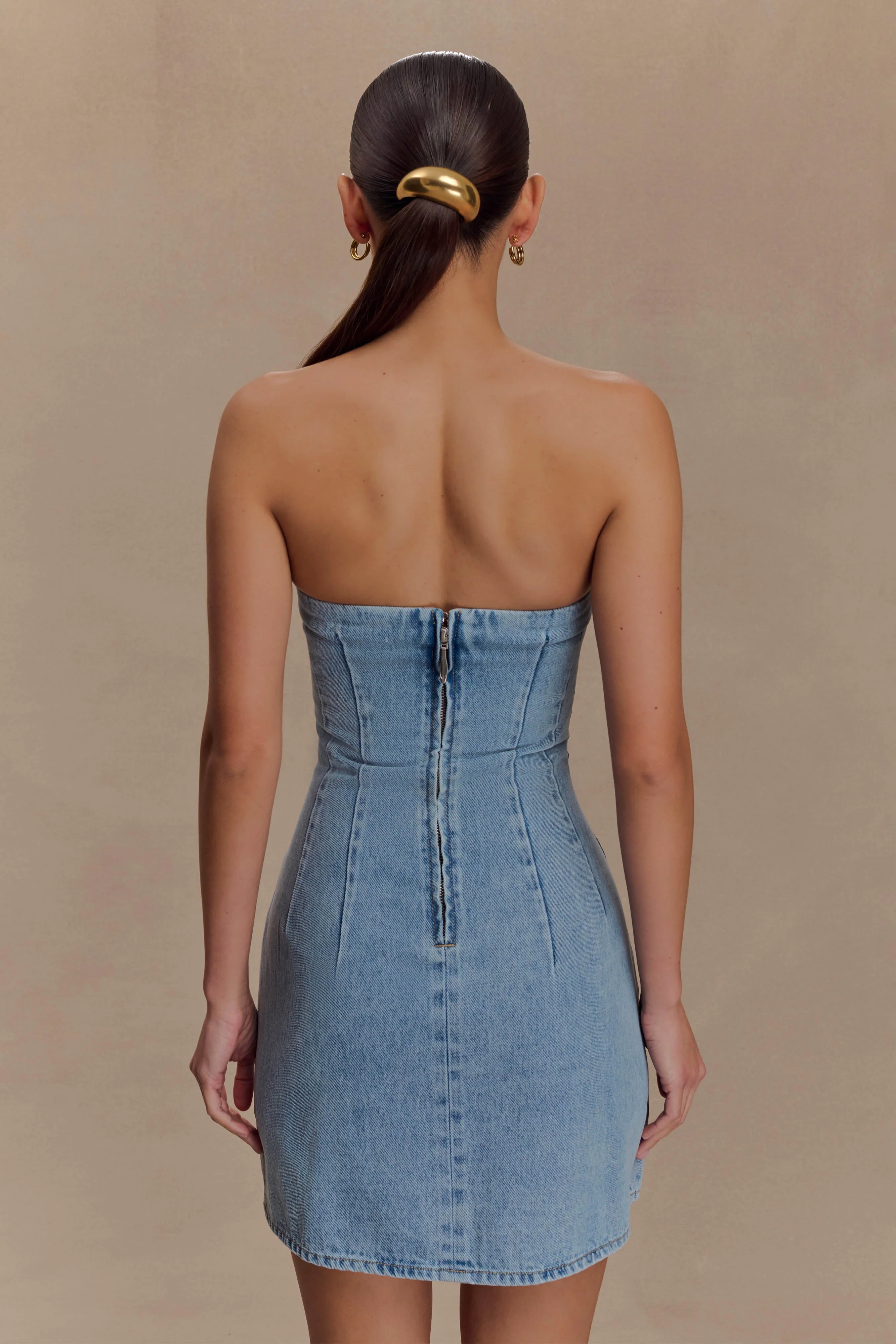 Akira Embroidered Denim Mini Dress - Mid Blue - Image 2
