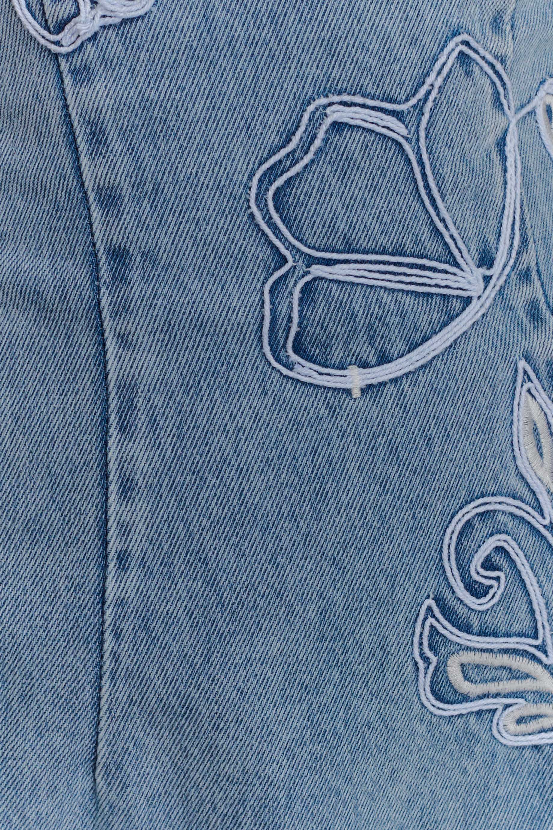 Akira Embroidered Denim Mini Dress - Mid Blue - Image 7