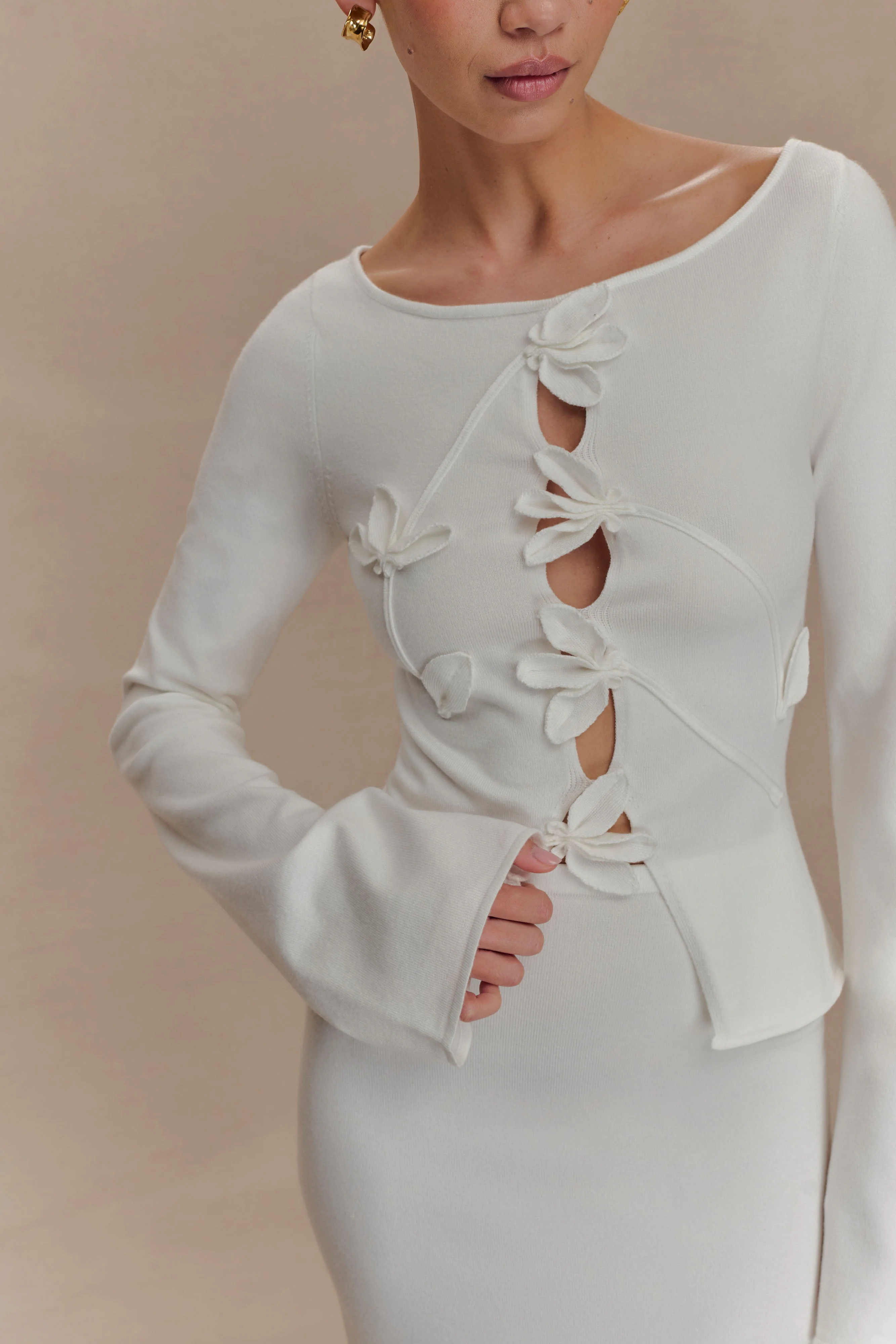 Alejandra Floral Long Sleeve Knit Top - White - Image 3