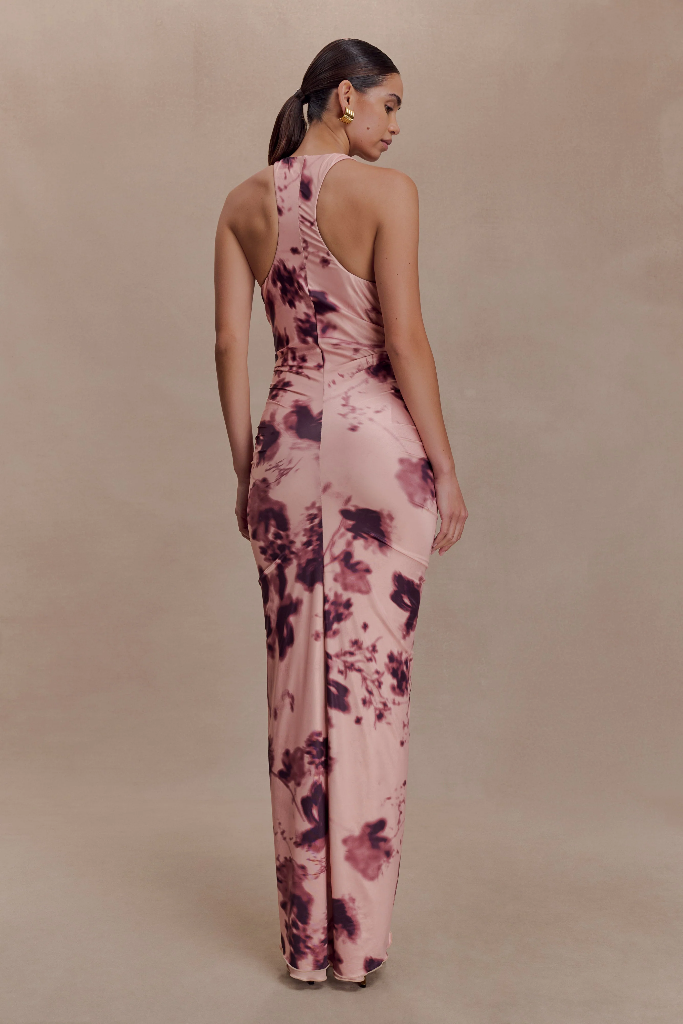 Alessandra Slinky Ruffle Maxi Dress - Pink Blurred Floral Print - Image 5