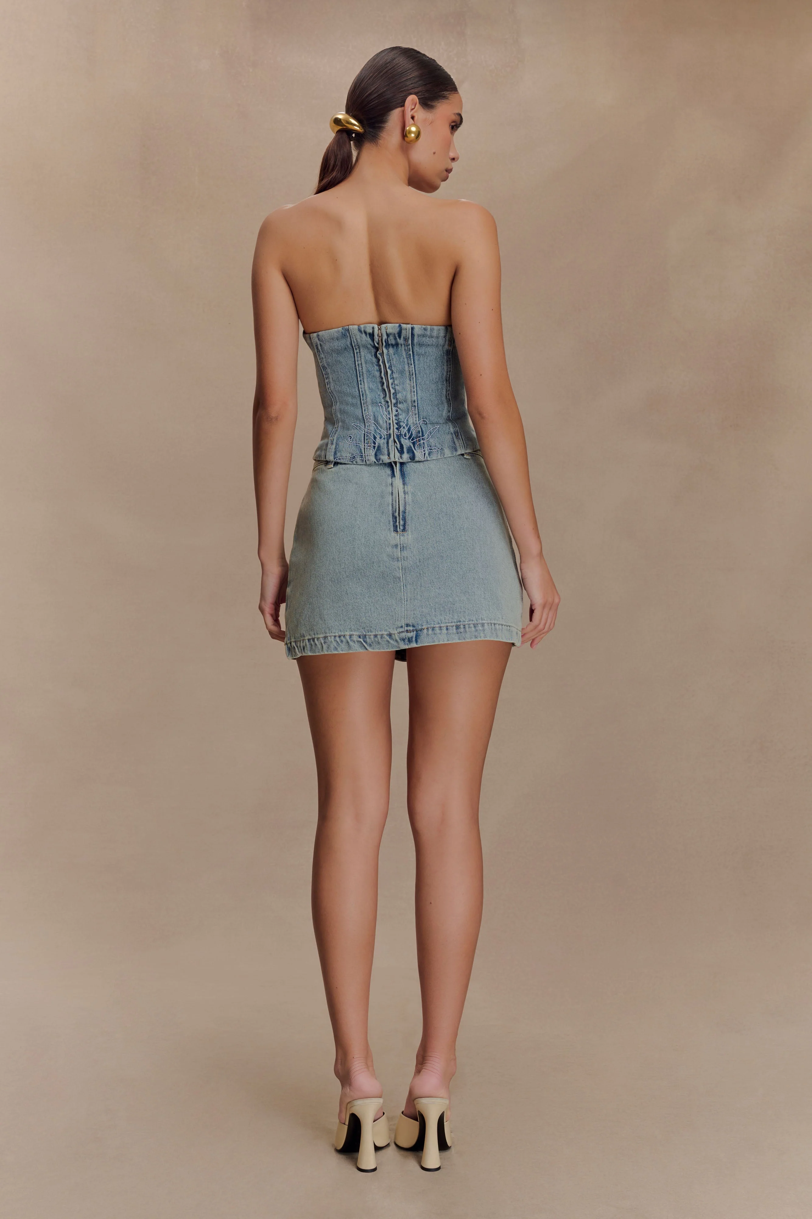 Alessia Embroidered Denim Mini Skirt - Light Vintage - Image 5
