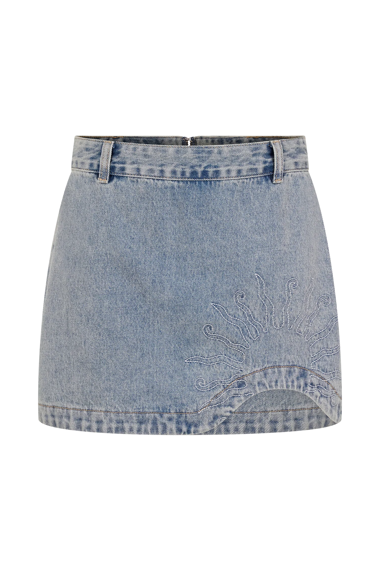 Alessia Embroidered Denim Mini Skirt - Light Vintage - Image 9