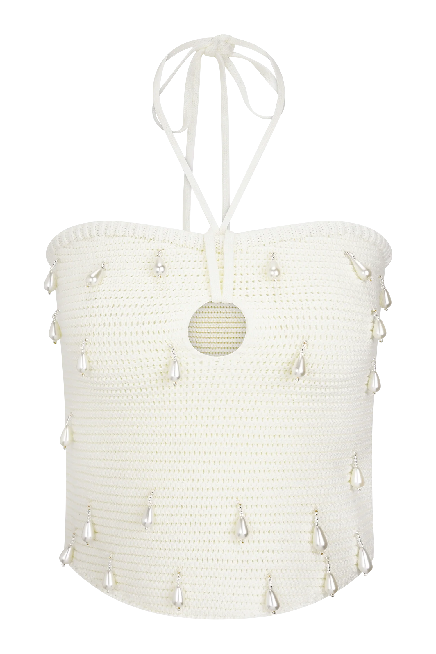 Aletta Knit Pearl Halter Top - Ivory - Image 7