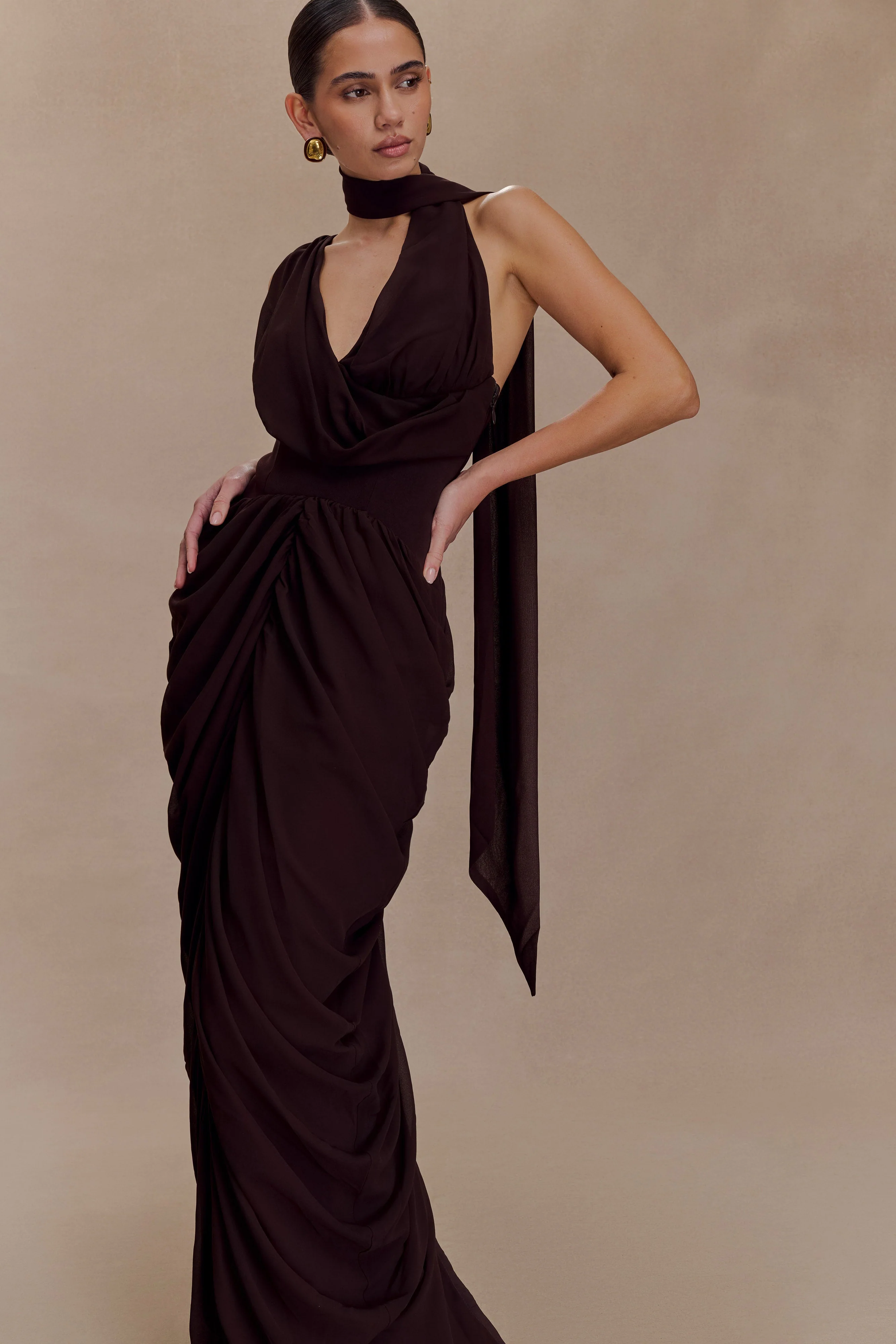 Alex Chiffon Maxi Dress - Cacao Brown - Image 2