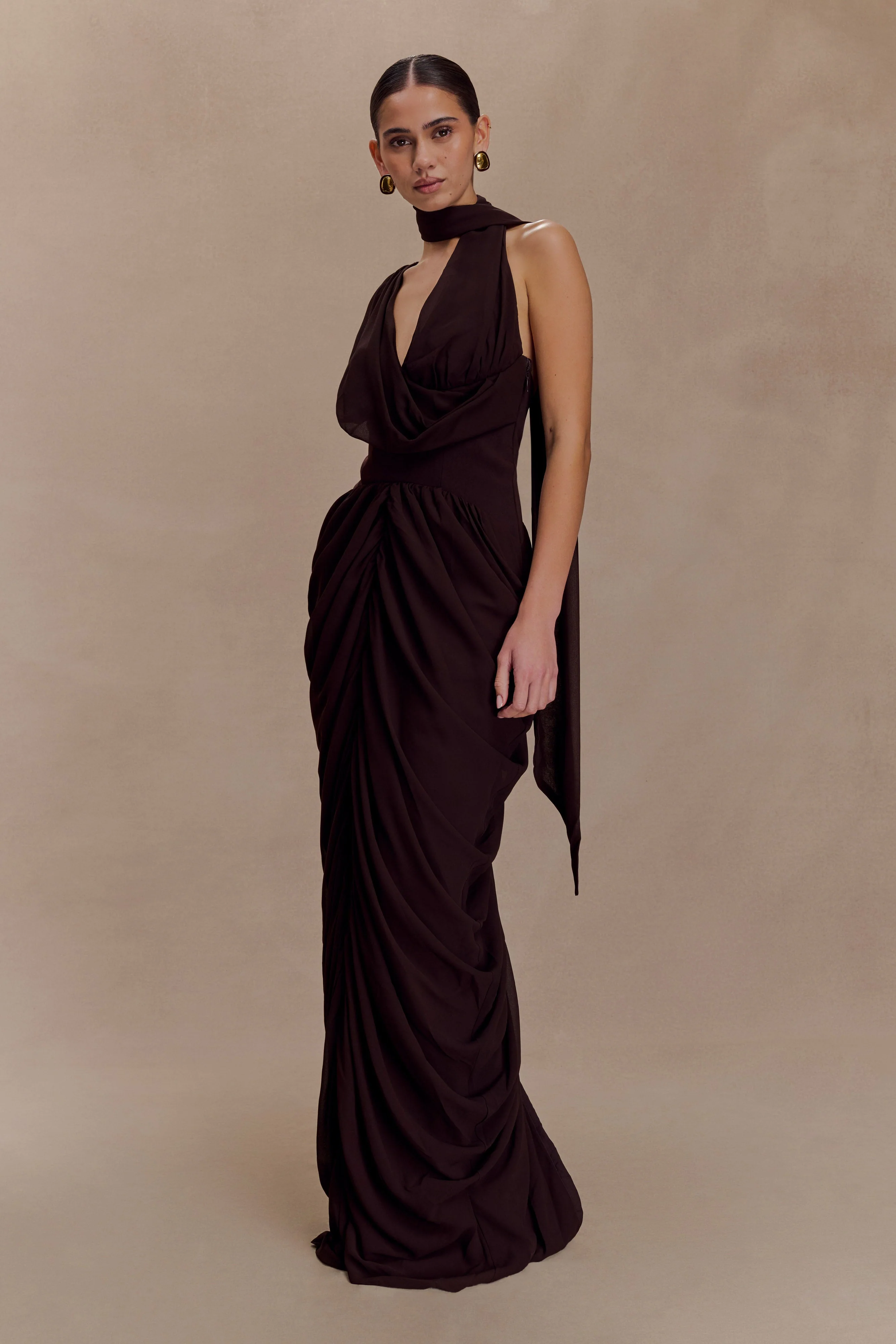 Alex Chiffon Maxi Dress - Cacao Brown - Image 4