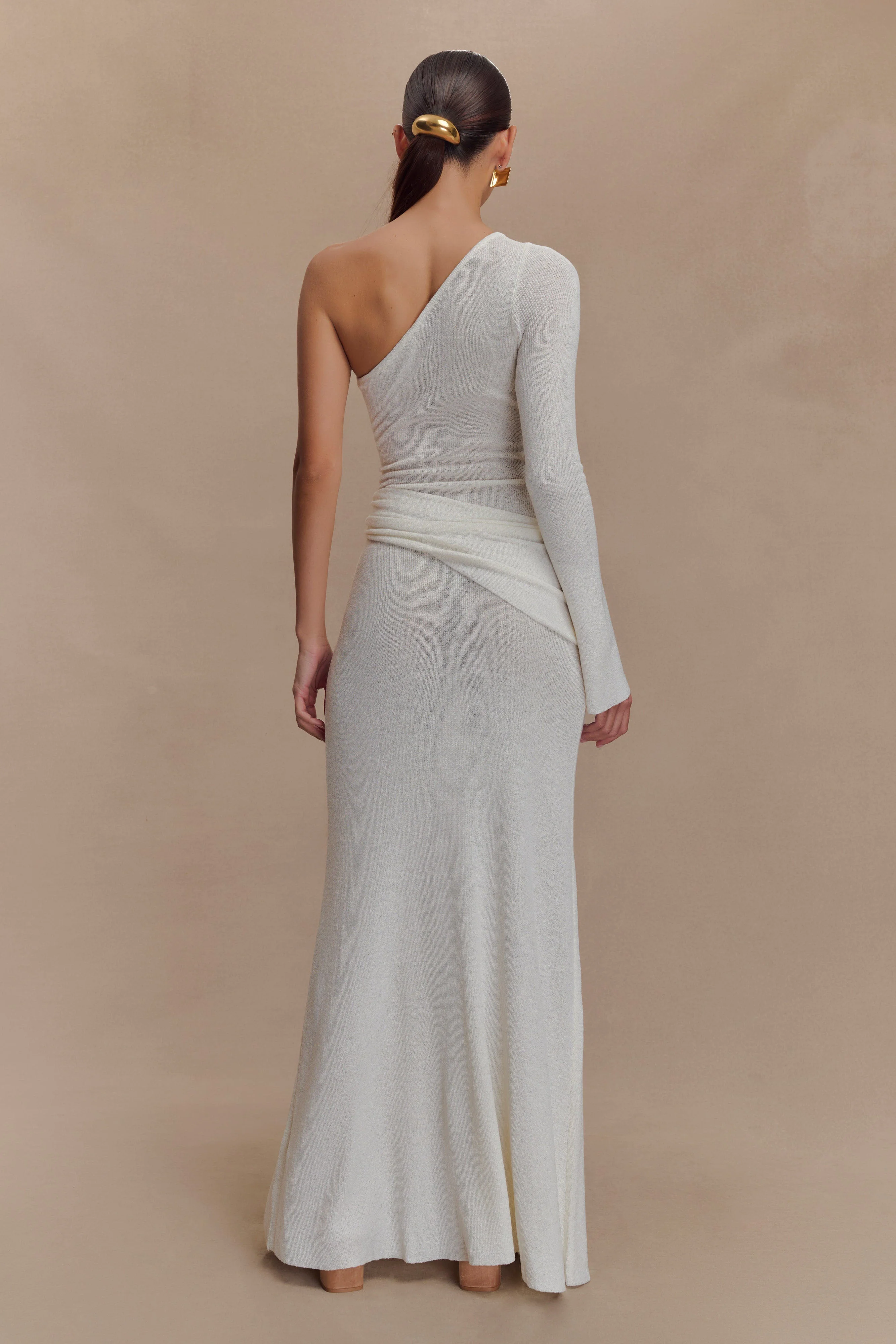 Alexius One Shoulder Knit Maxi Dress - Ivory - Image 4