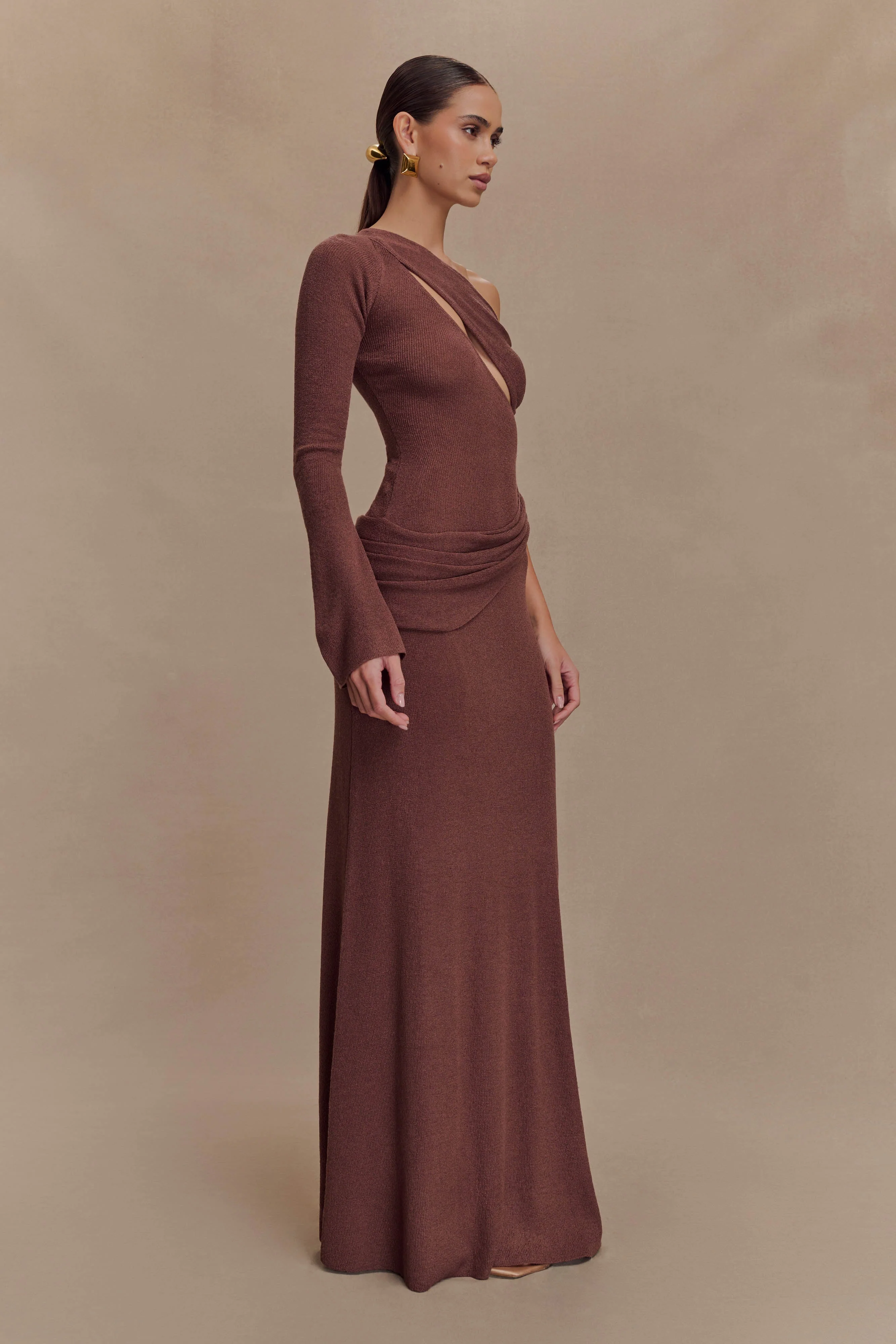 Alexius One Shoulder Knit Maxi Dress - Nutmeg - Image 4