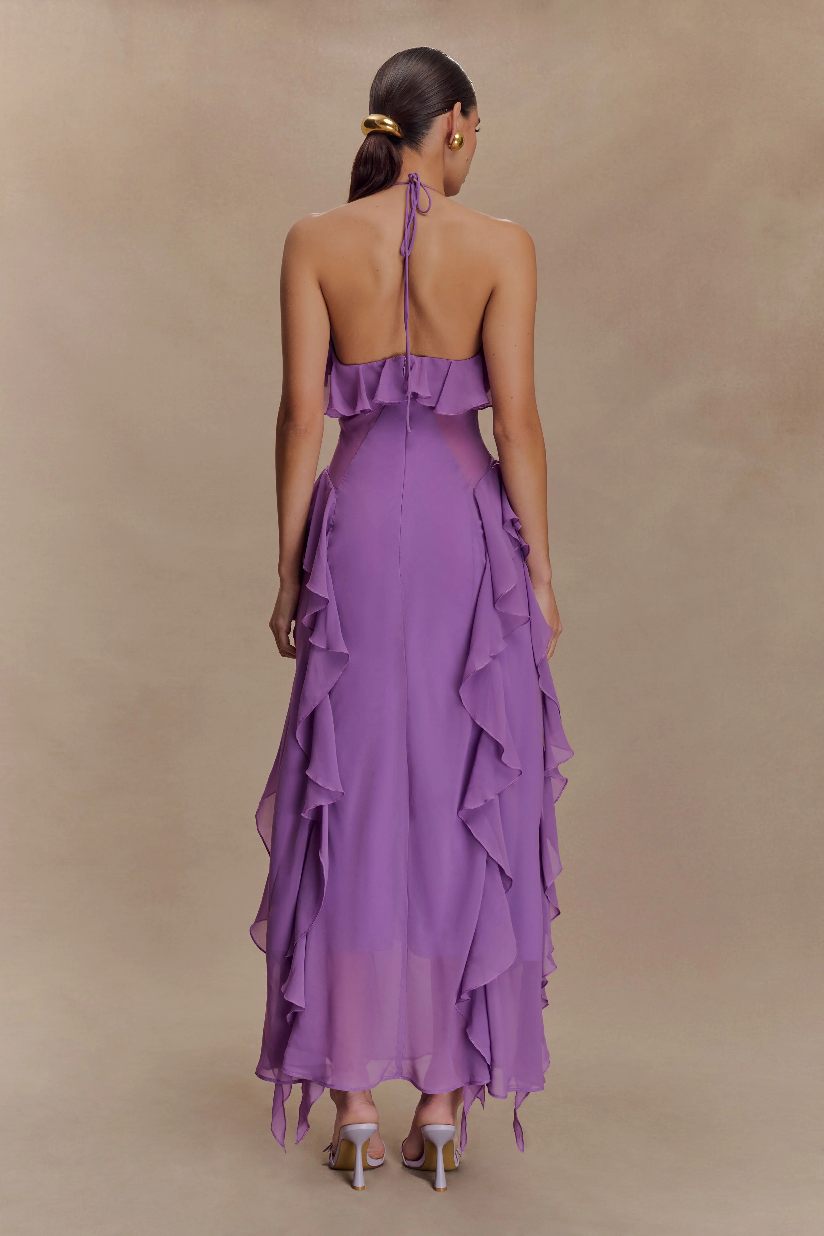 Aleyna Chiffon Ruffle Midi Dress - Purple - Image 2