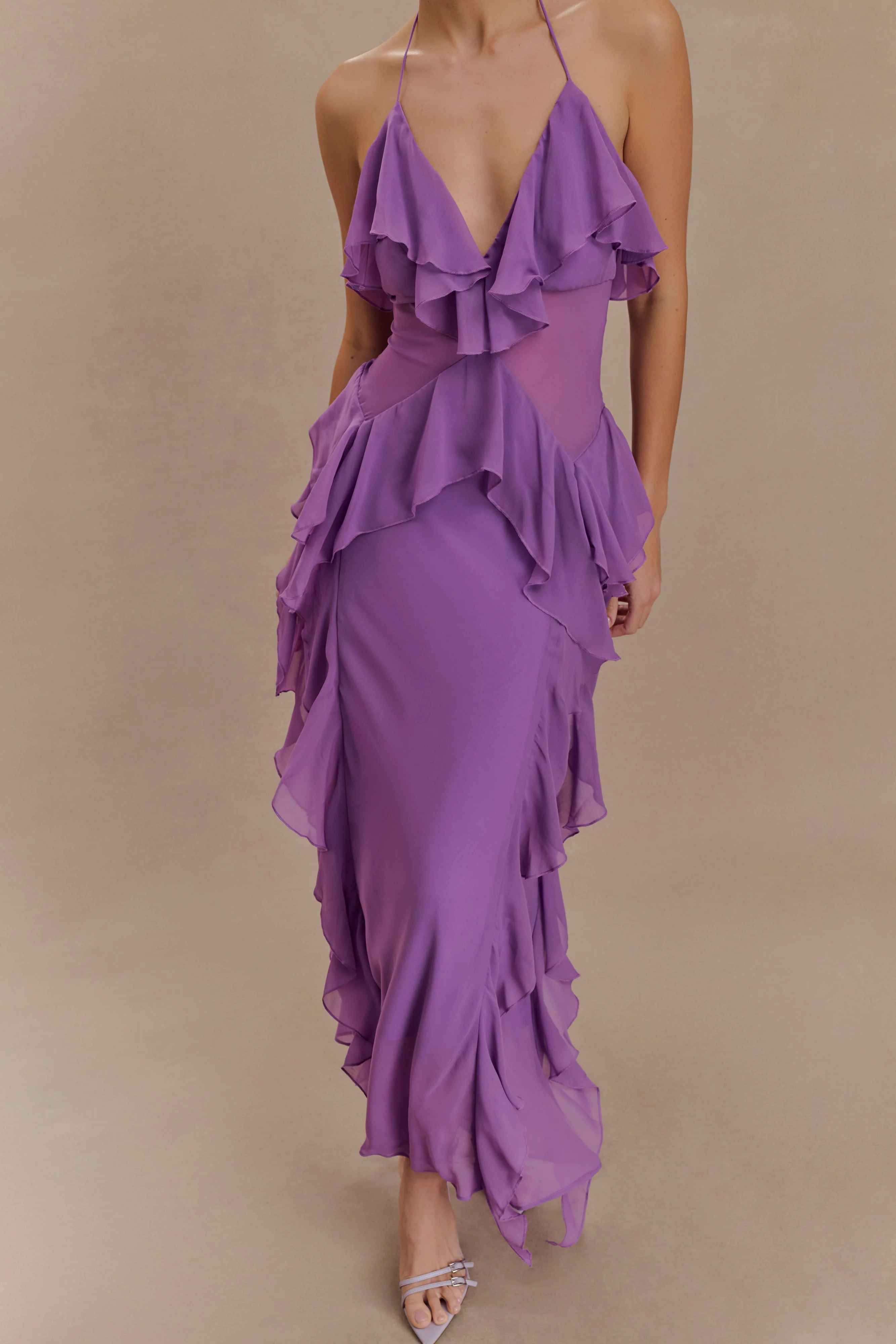Aleyna Chiffon Ruffle Midi Dress - Purple - Image 3