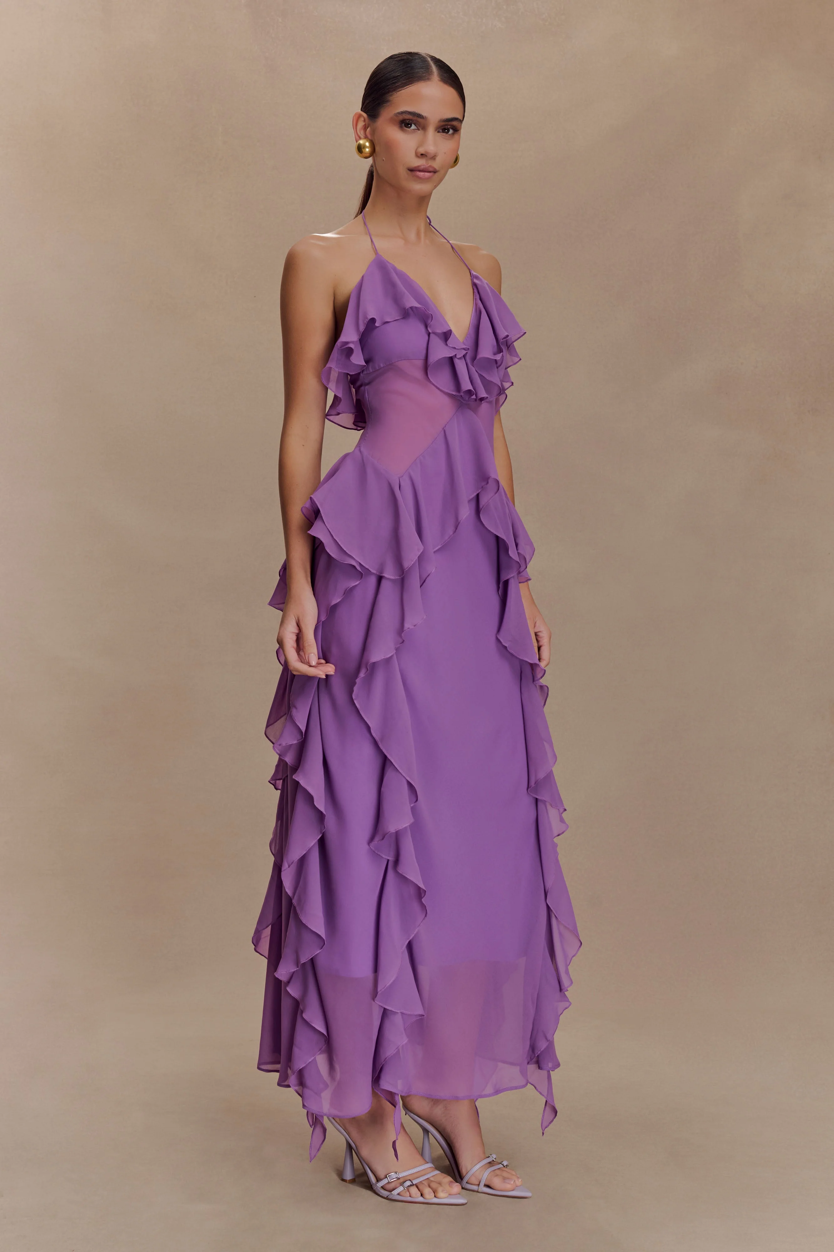 Aleyna Chiffon Ruffle Midi Dress - Purple - Image 4