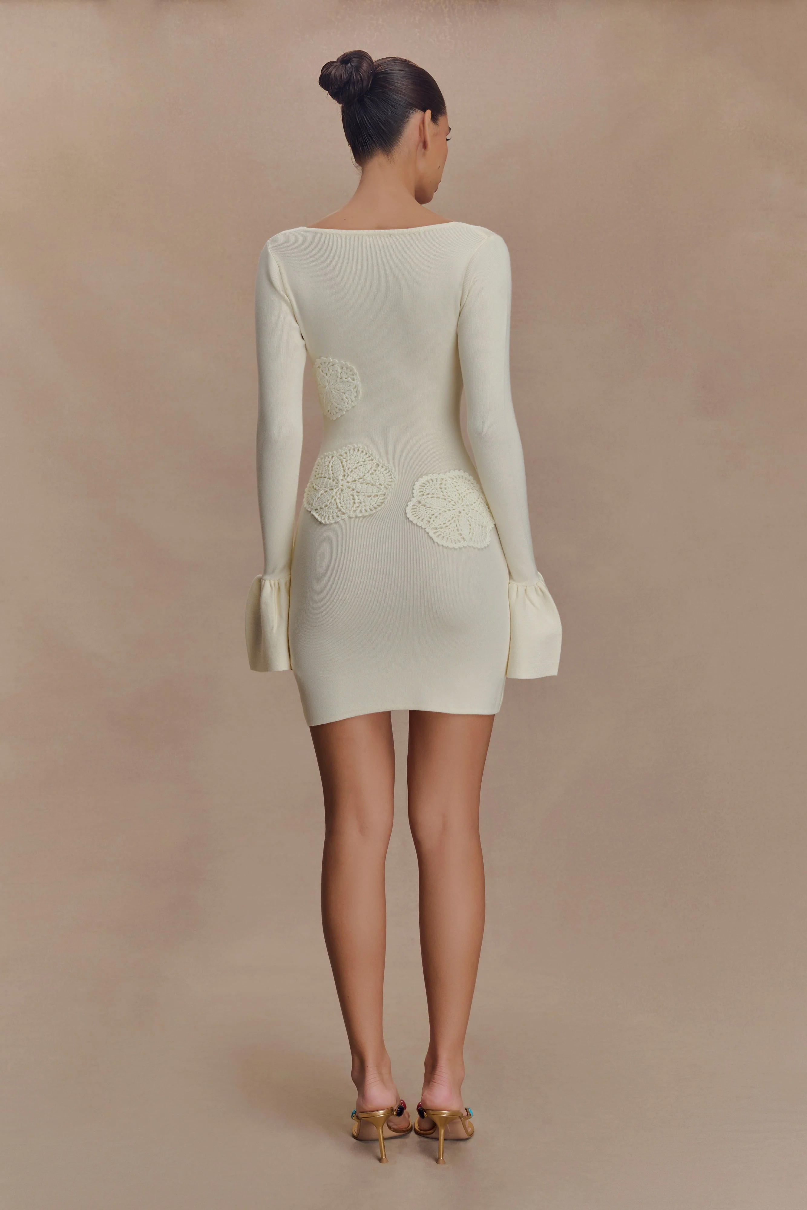 Amari Knit Crochet Knit Mini Dress - Ivory - Image 2