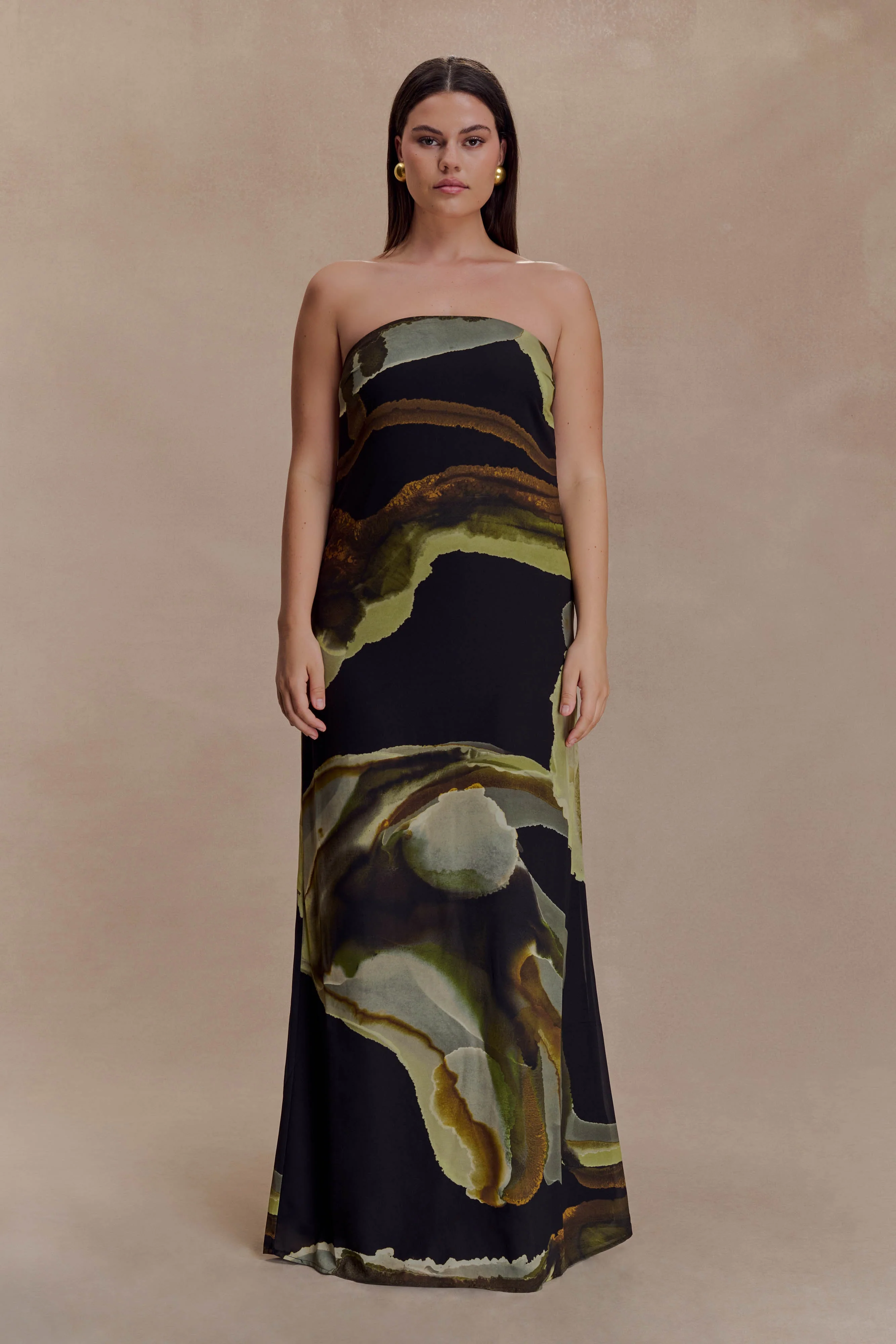 Amaya Strapless Chiffon Maxi Dress - Green Fluid Reverie Print - Image 6