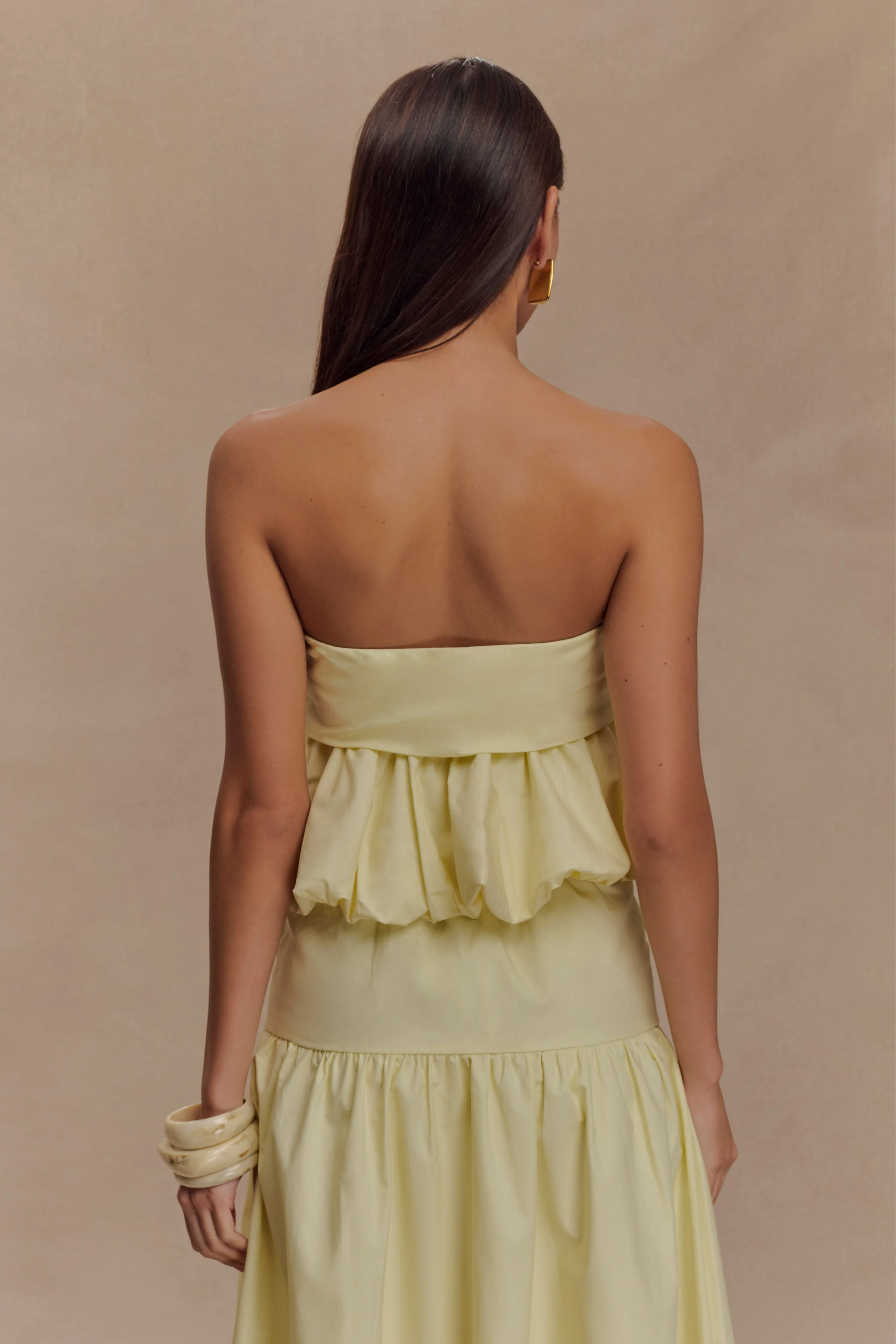 Amirah Strapless Bubble Crop Top - Lemon - Image 2