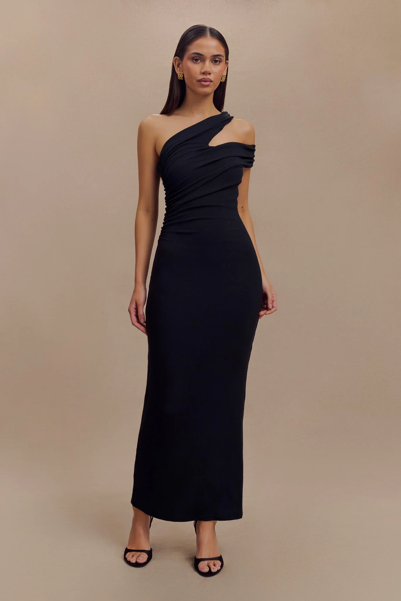 Anastasia One Shoulder Modal Midi Dress - Black - Image 2