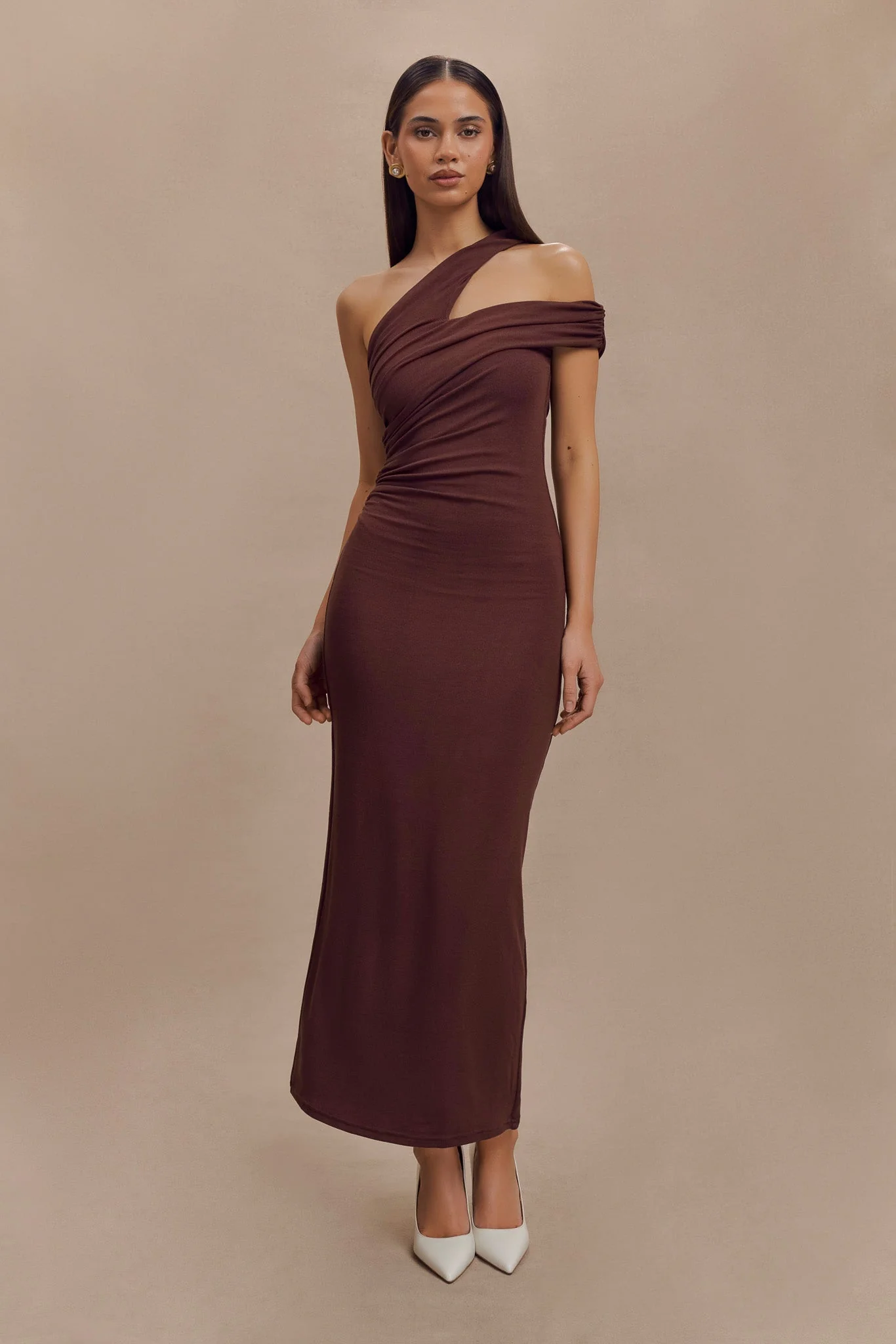 Anastasia One Shoulder Modal Midi Dress - Mahogany - Image 6