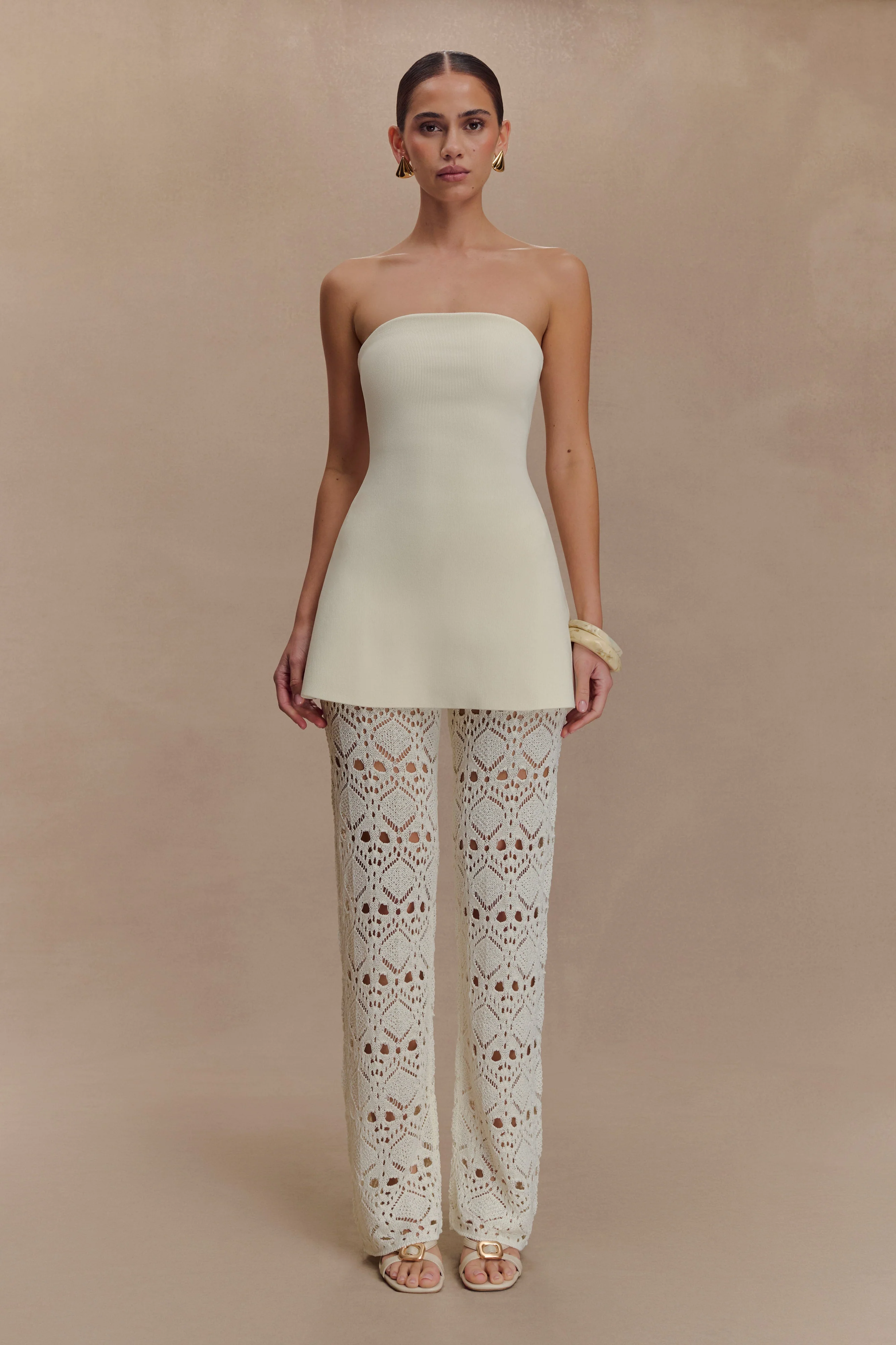 Anette Bandage Knit Strapless Top - Ivory - Image 4