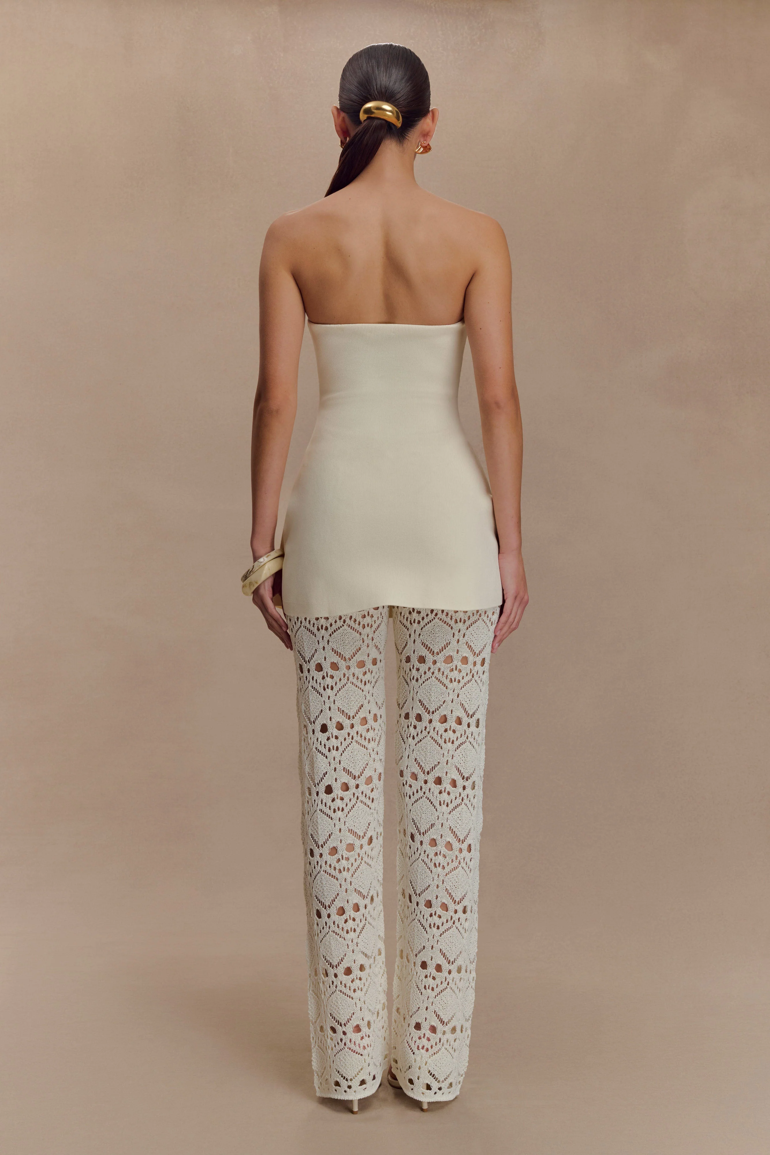 Anette Bandage Knit Strapless Top - Ivory - Image 5