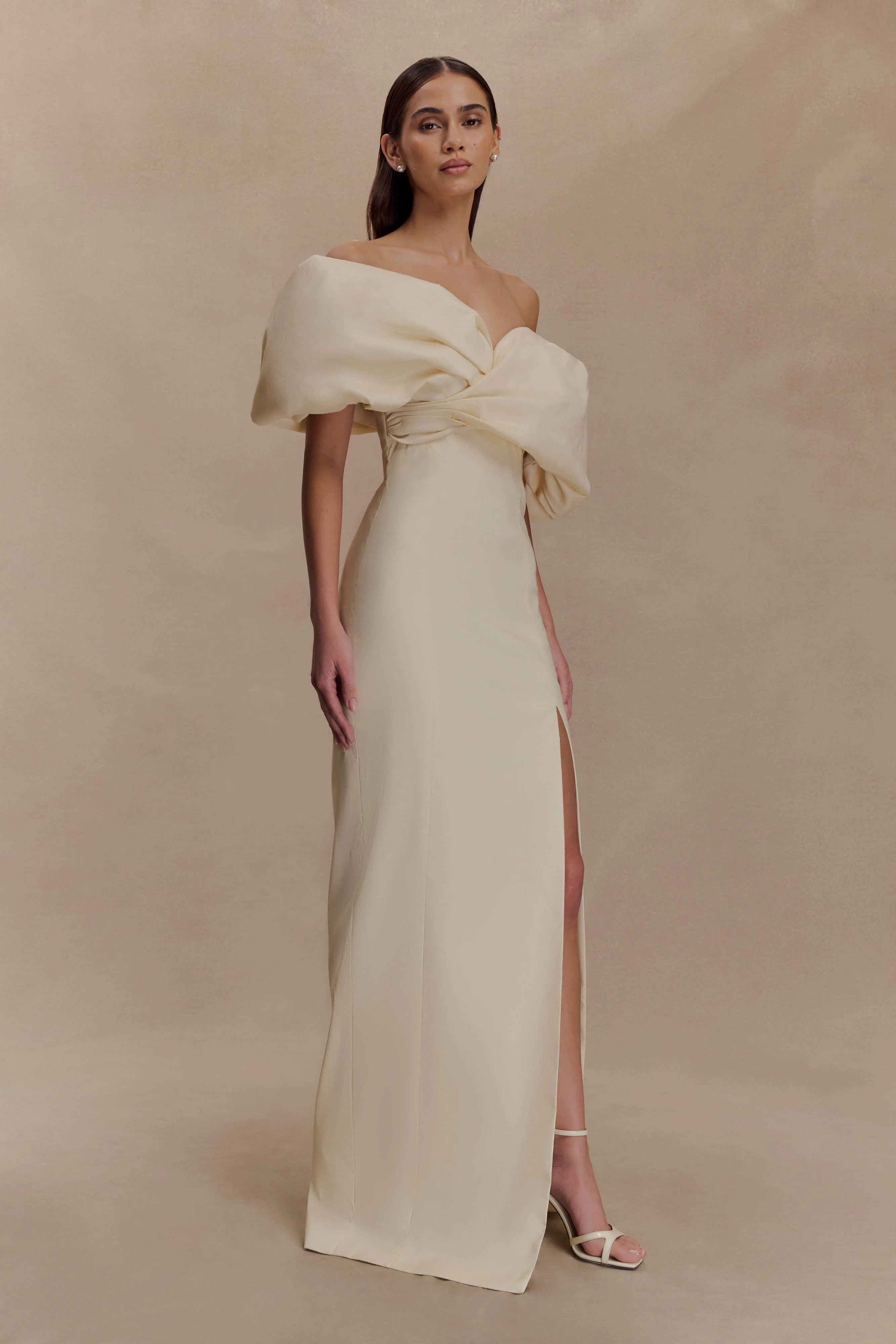 Angelica Taffeta Off Shoulder Bridal Gown - Soft Beige - Image 5