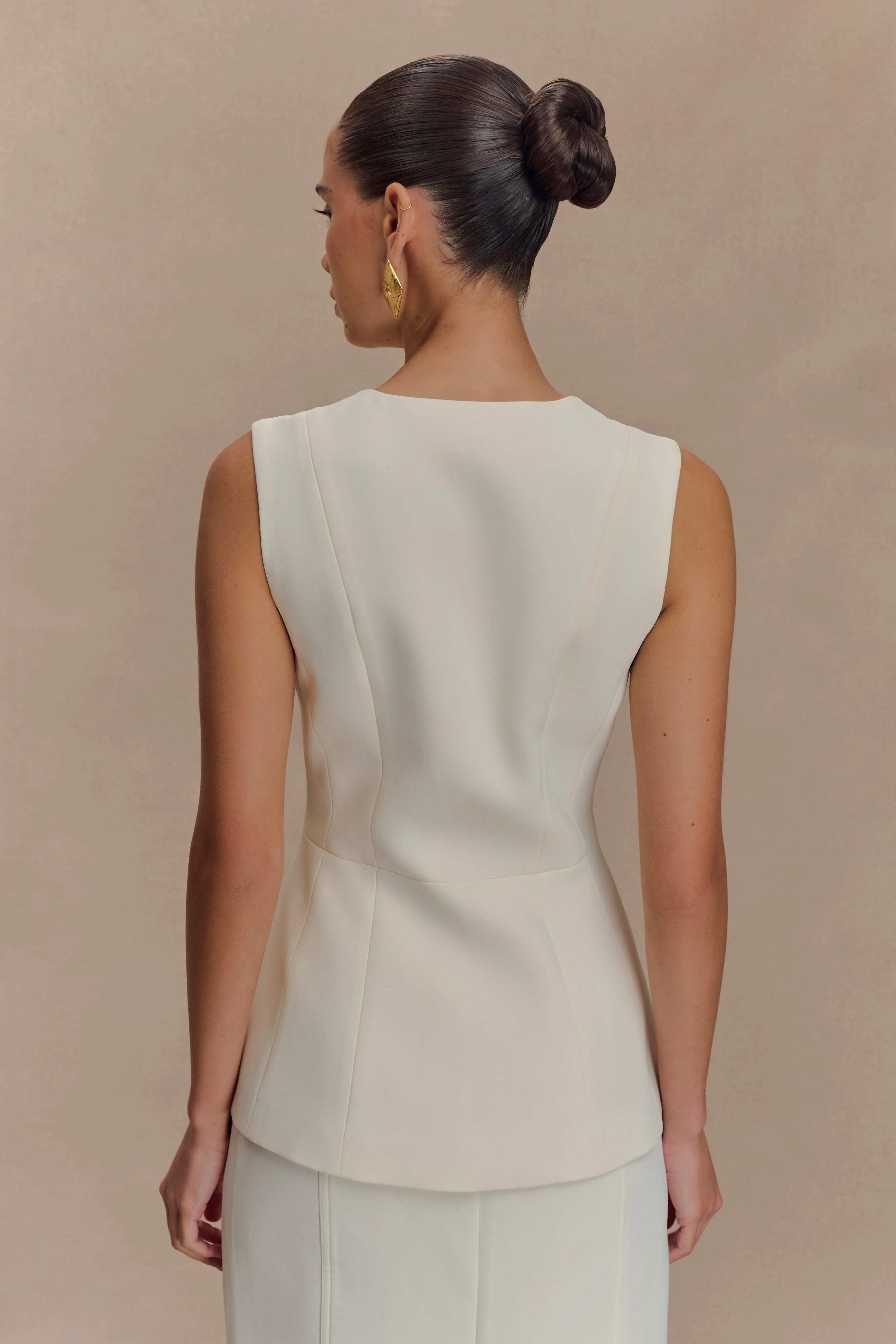 Angelie Suiting Vest Top - Ivory - Image 2