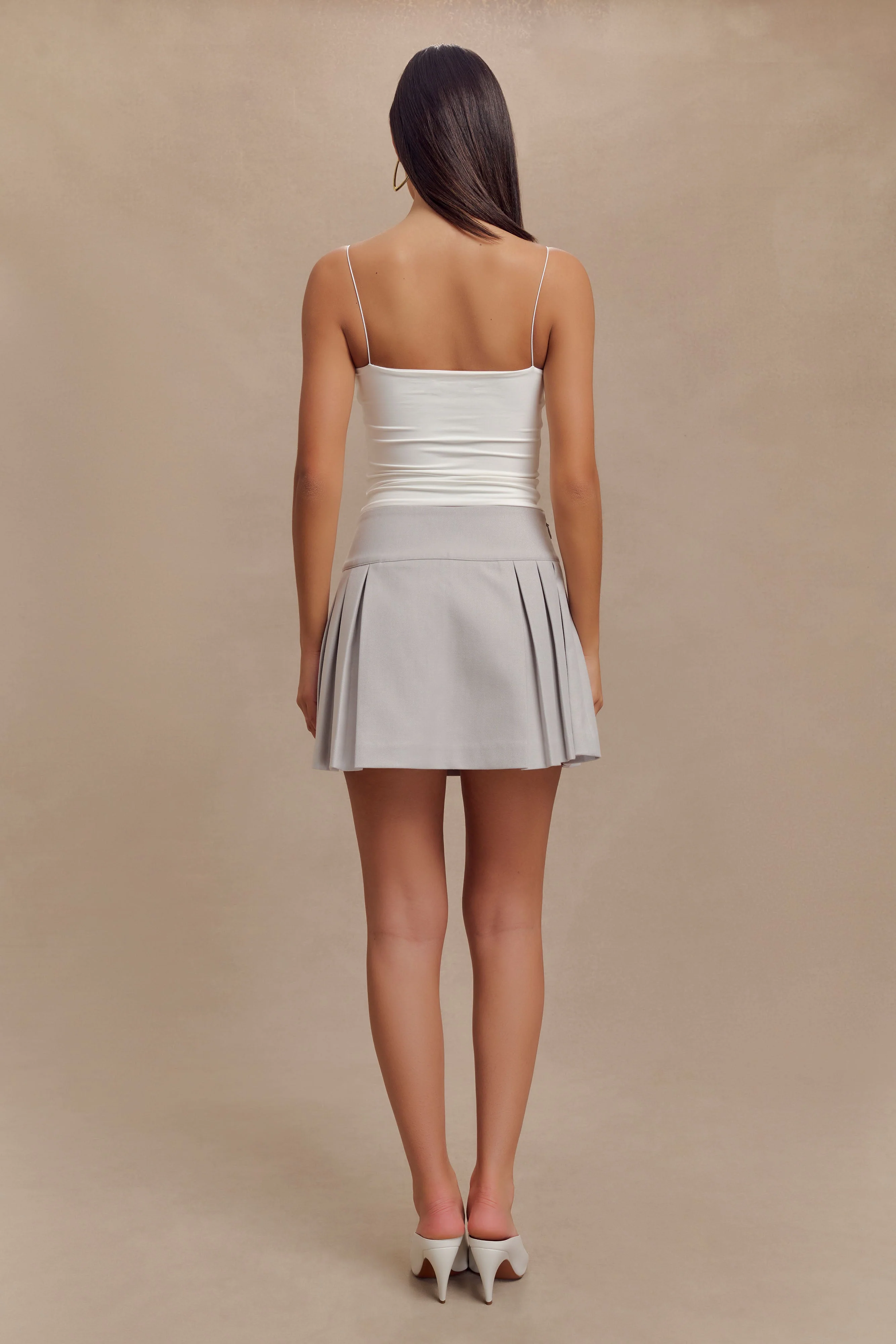 Angie Pleated Buckle Mini Skirt - Grey - Image 5