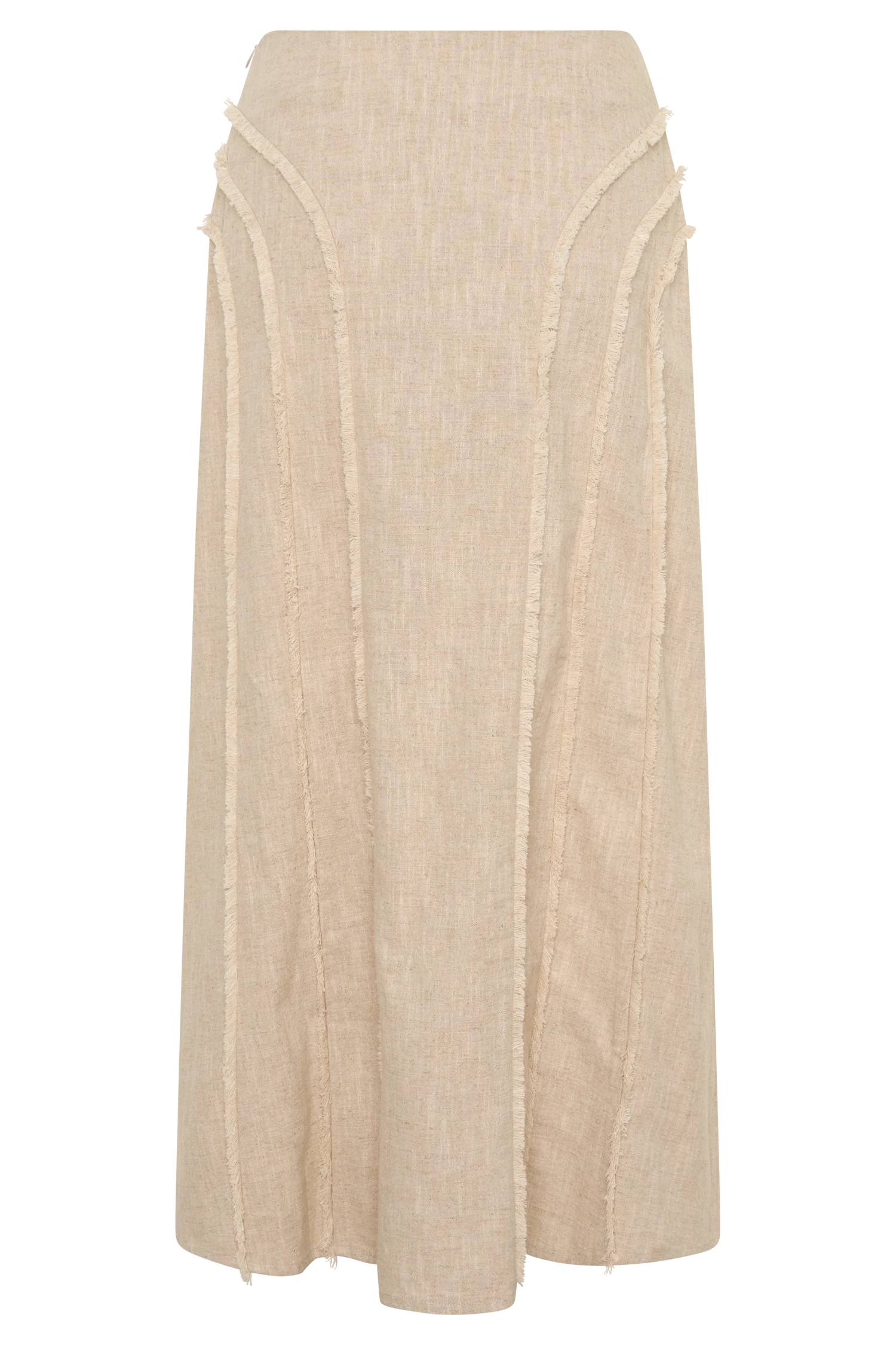 Annie Linen Frayed Midi Skirt - Natural - Image 8