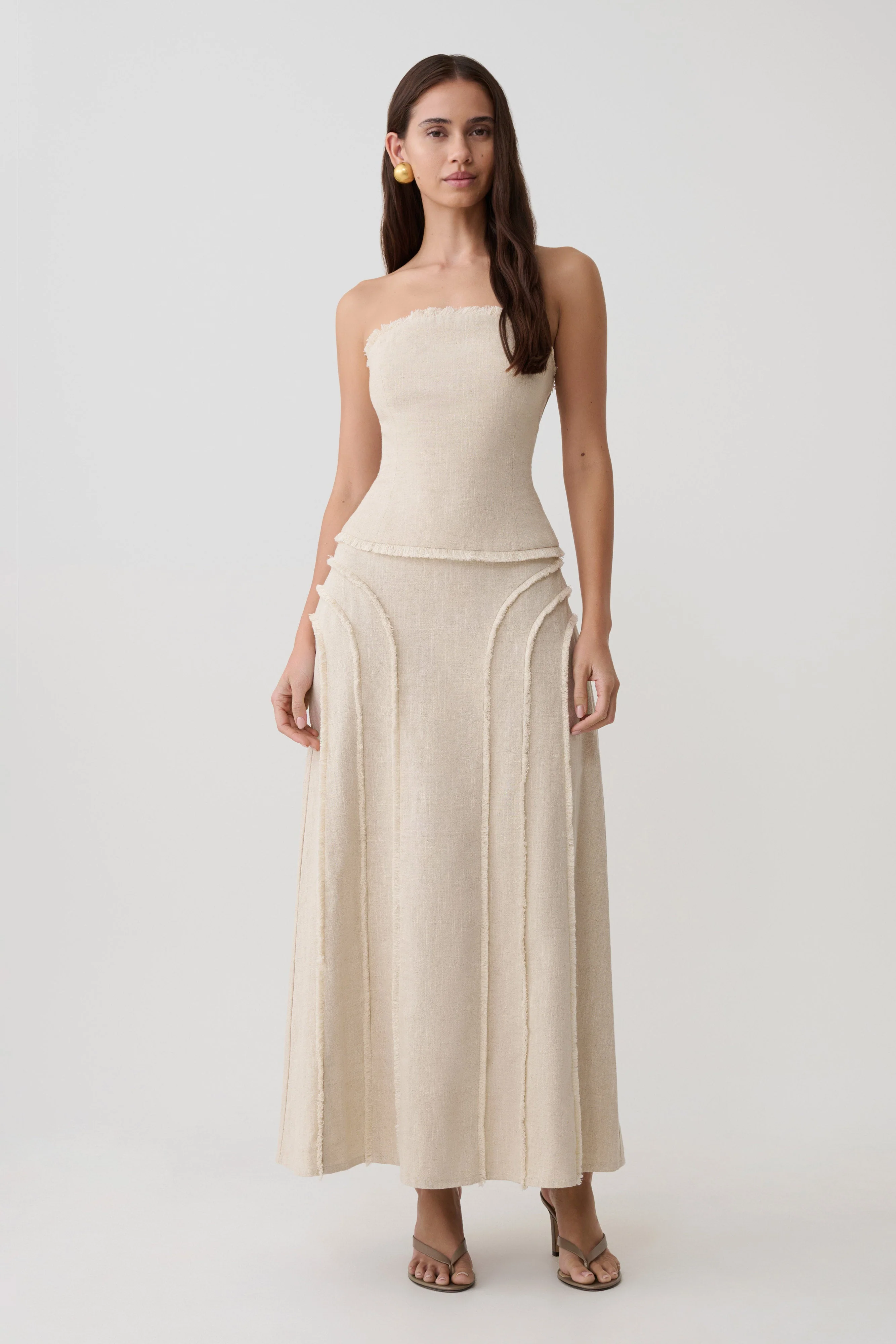 Annie Strapless Tie Back Linen Top - Natural - Image 6