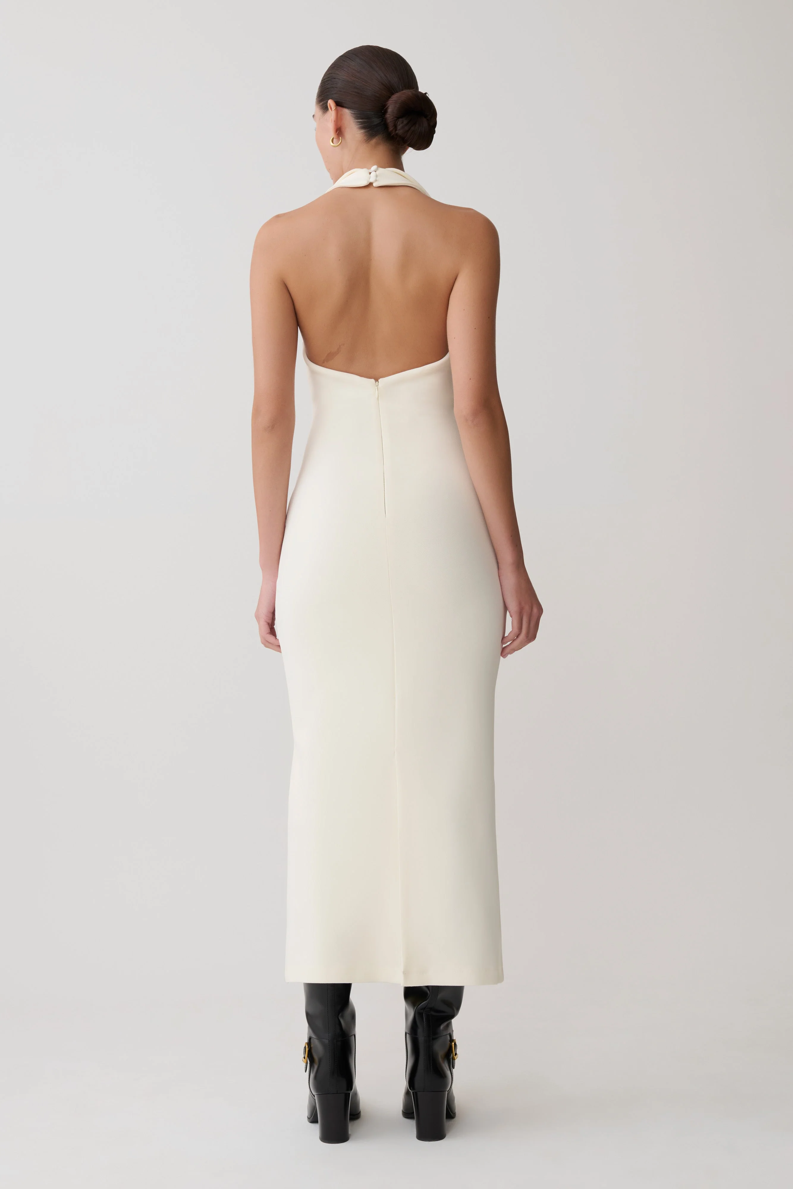 Annita Crepe Halter Midi Dress - Ivory - Image 3