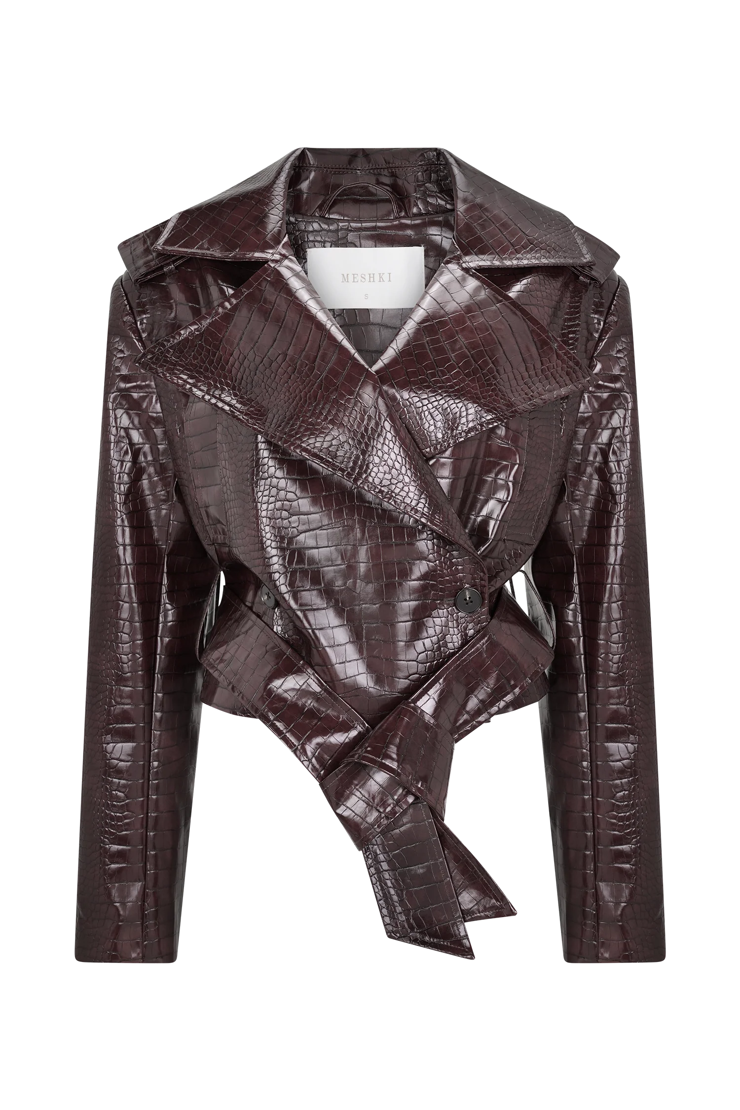 Archie Croc Faux Leather Cropped Jacket - Burgundy - Image 11