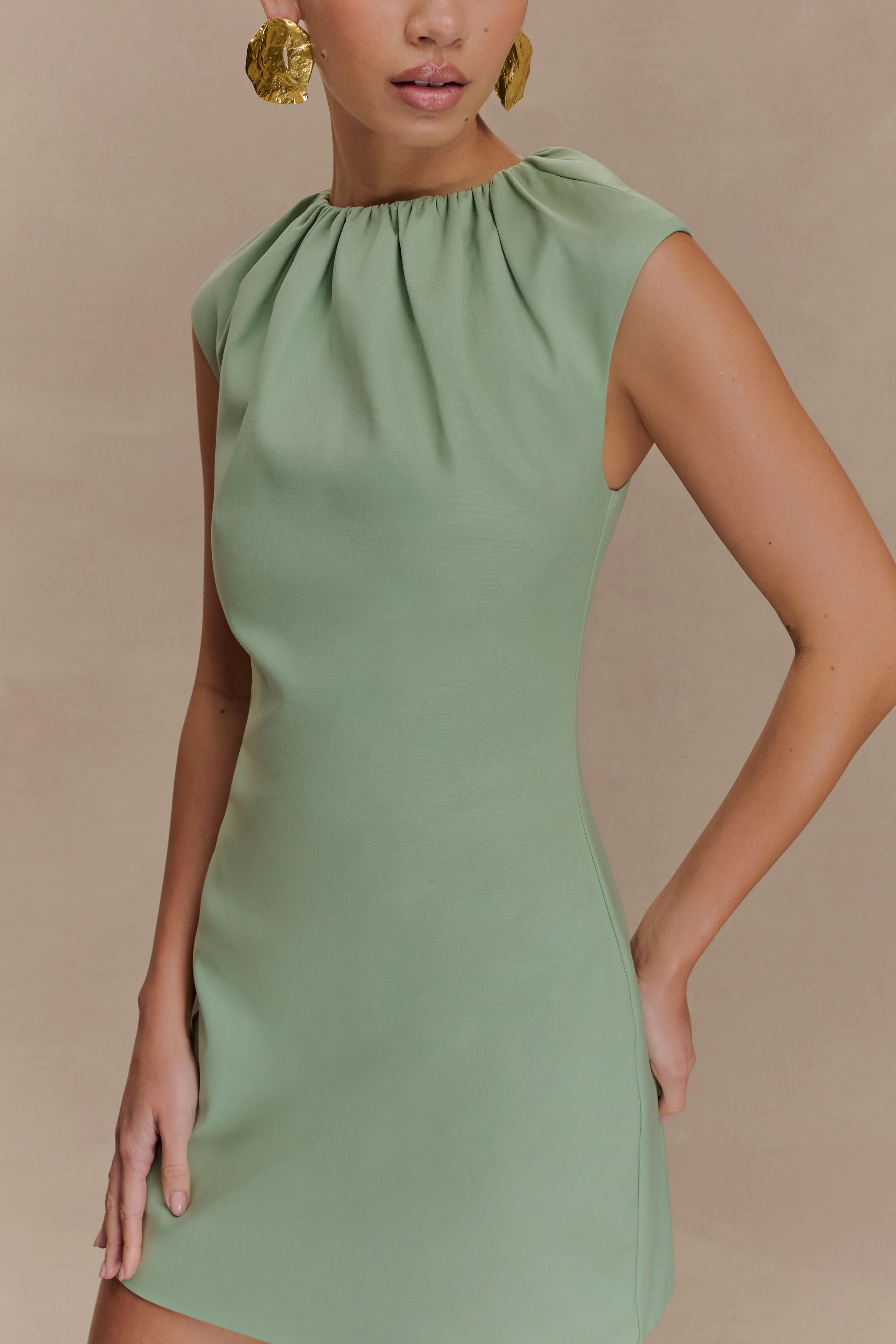 Ariana Pleated Neck Mini Dress - Sage - Image 3