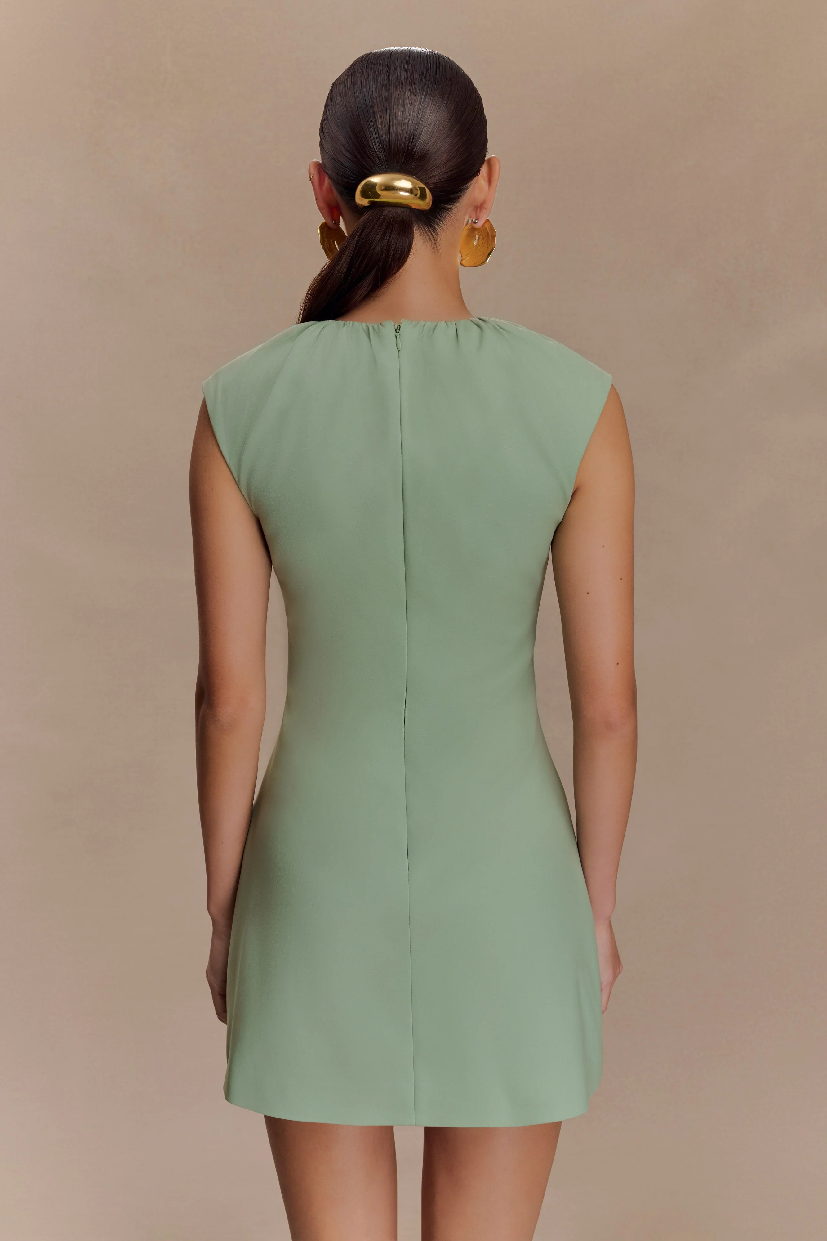 Ariana Pleated Neck Mini Dress - Sage - Image 5