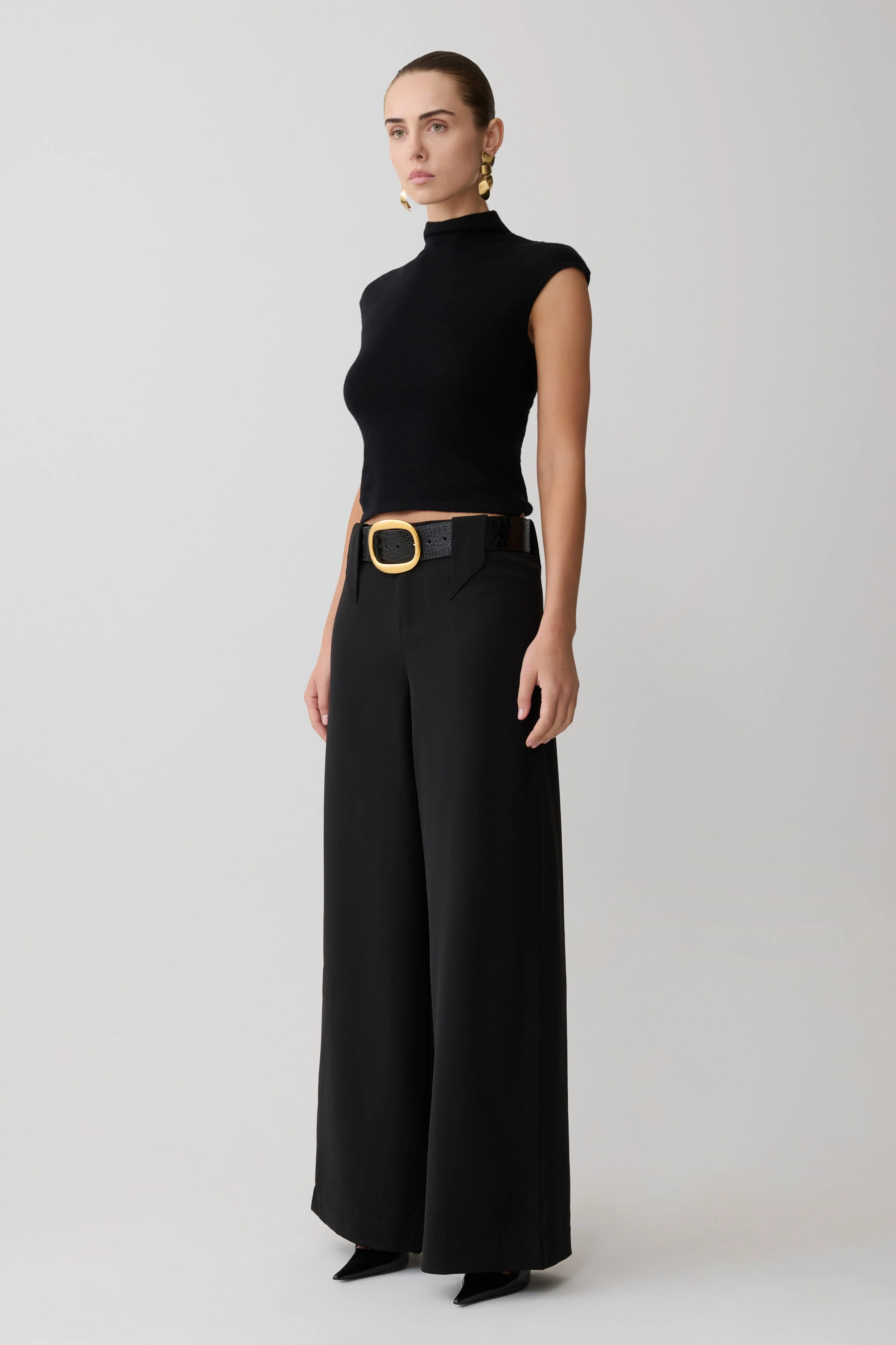Arlo Wide Leg Suiting Trouser - Black - Image 2