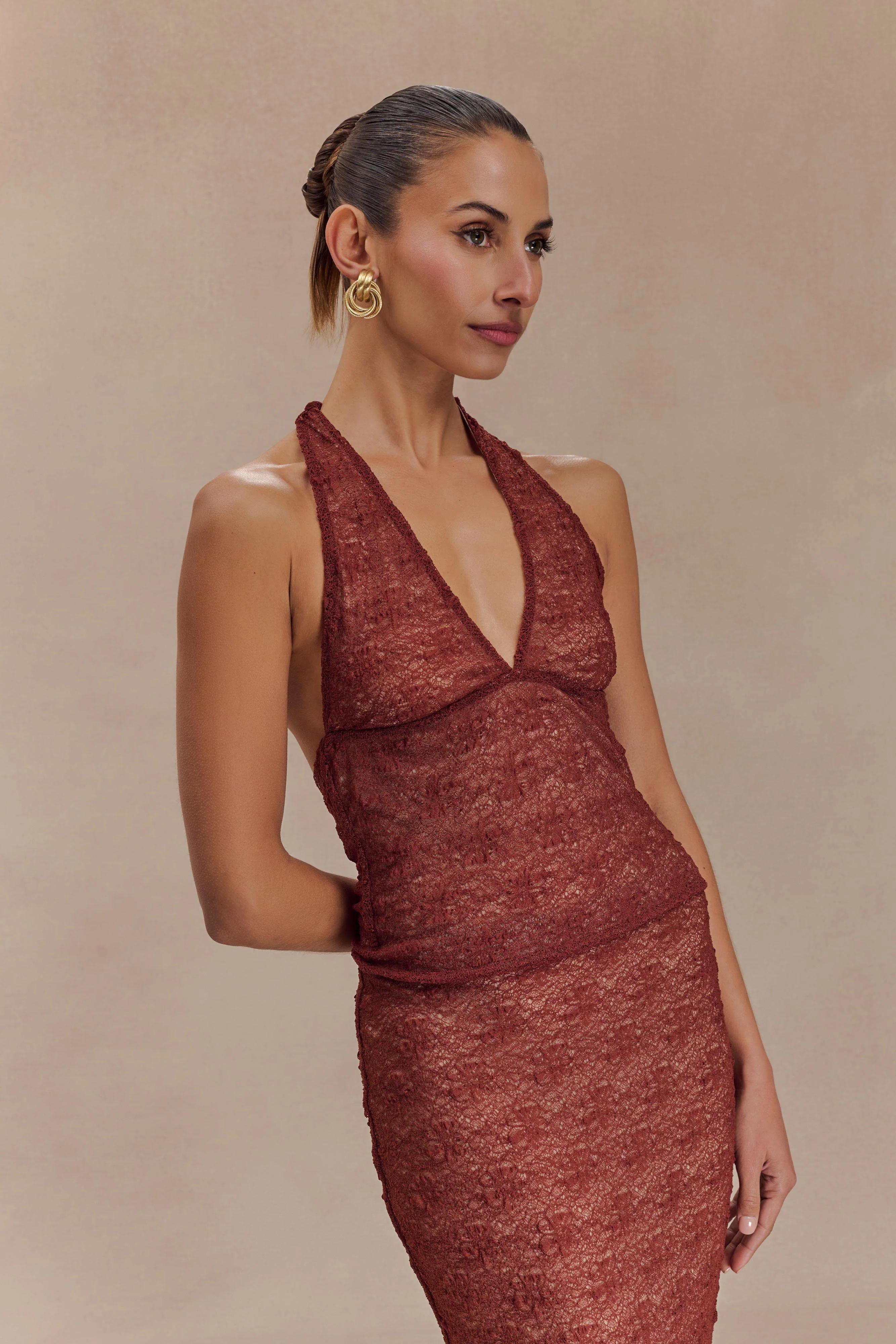 Asher Sheer Lace Halter Top - Chilli - Image 4