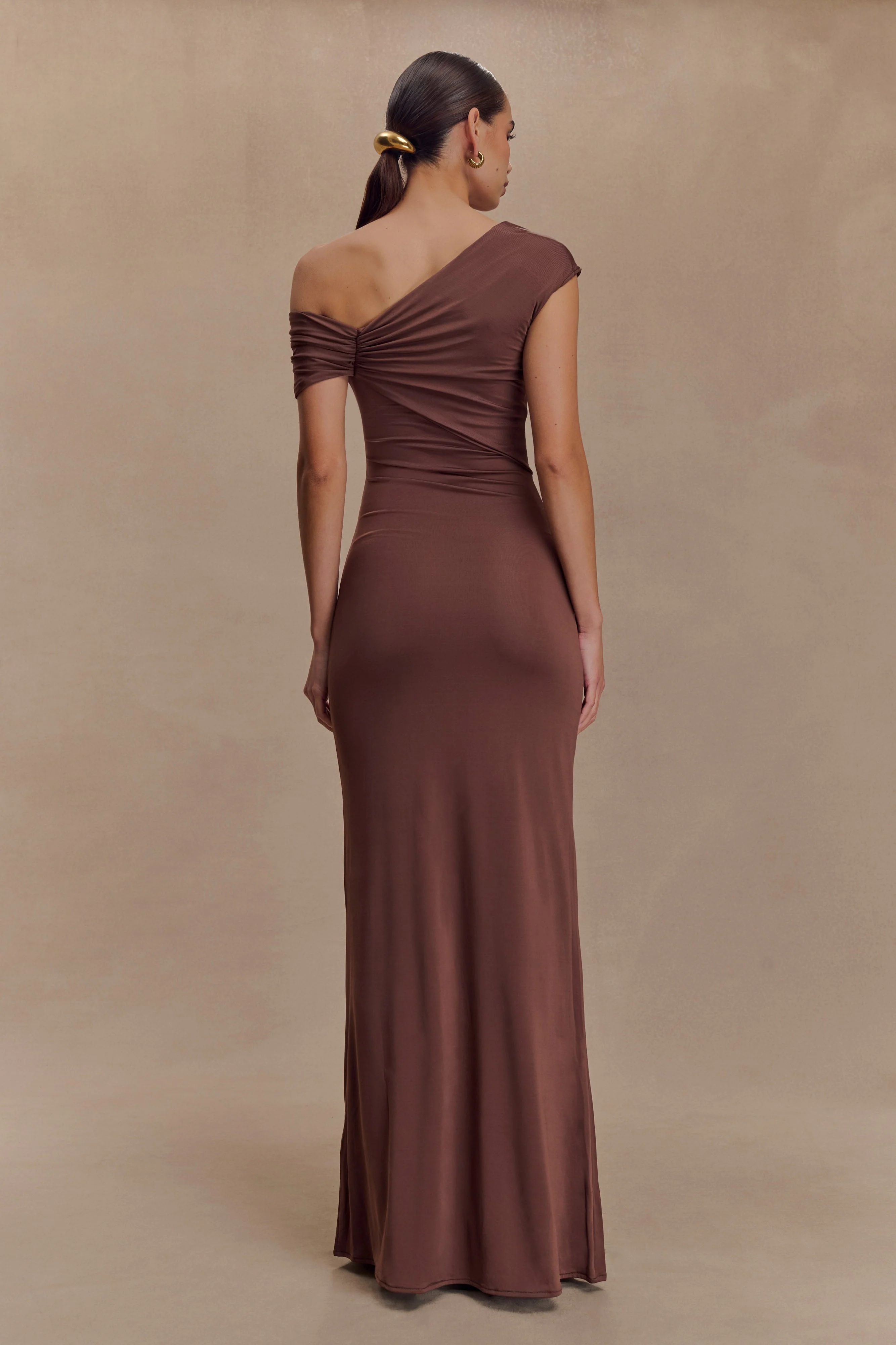 Ashford Asymmetrical Slinky Maxi Dress - Chocolate - Image 2