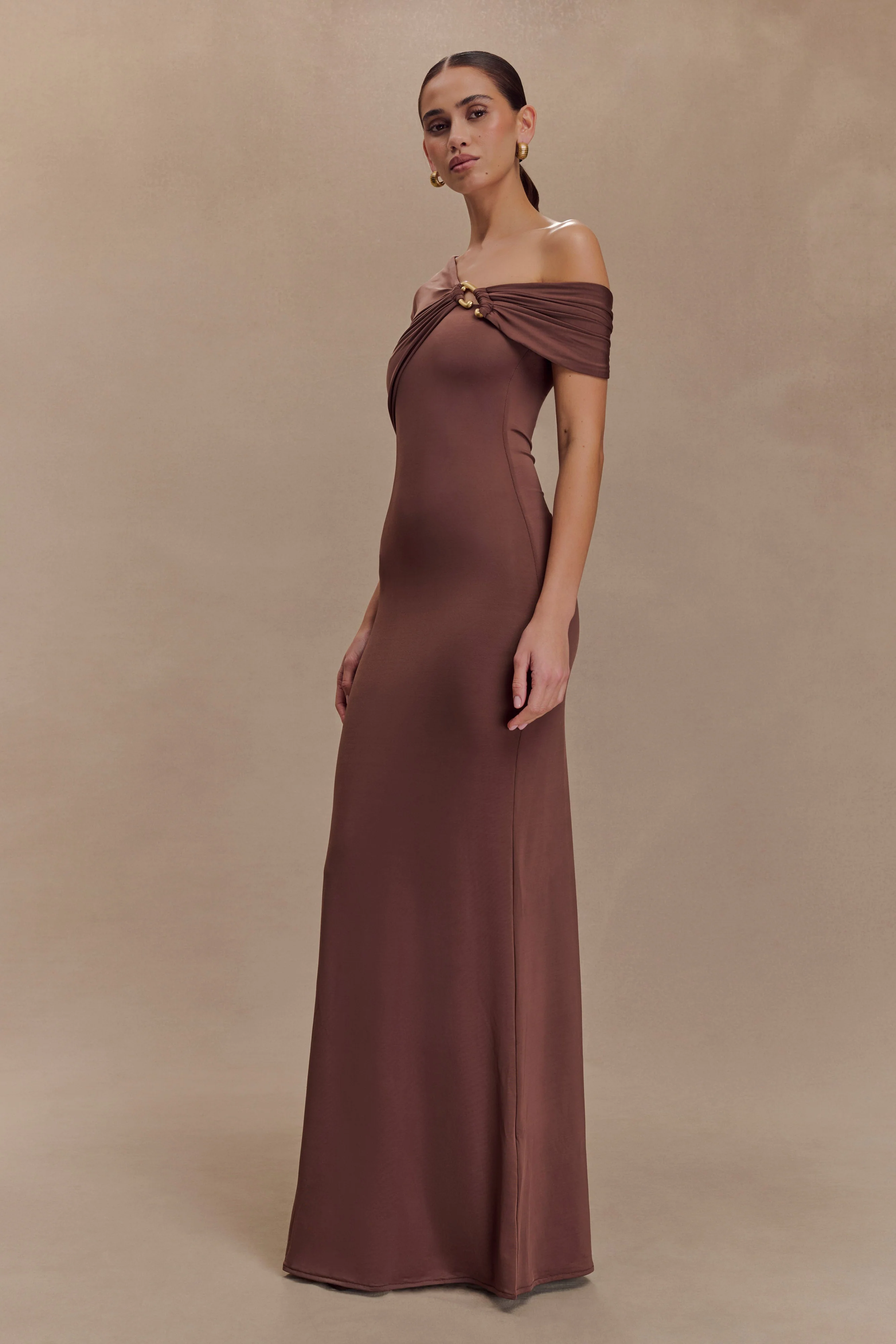 Ashford Asymmetrical Slinky Maxi Dress - Chocolate - Image 5